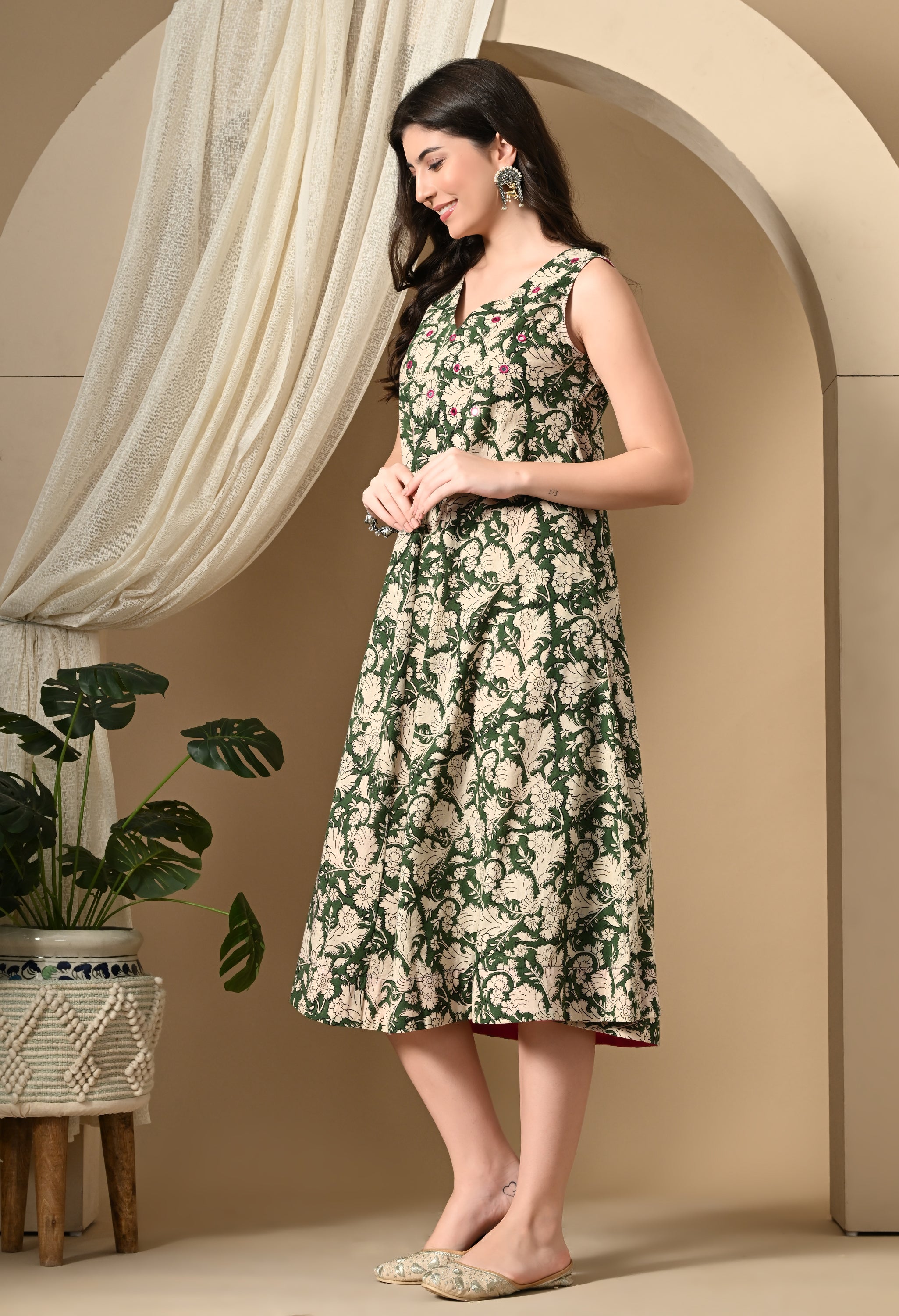 Heena Green Hand-Block Cotton Dress