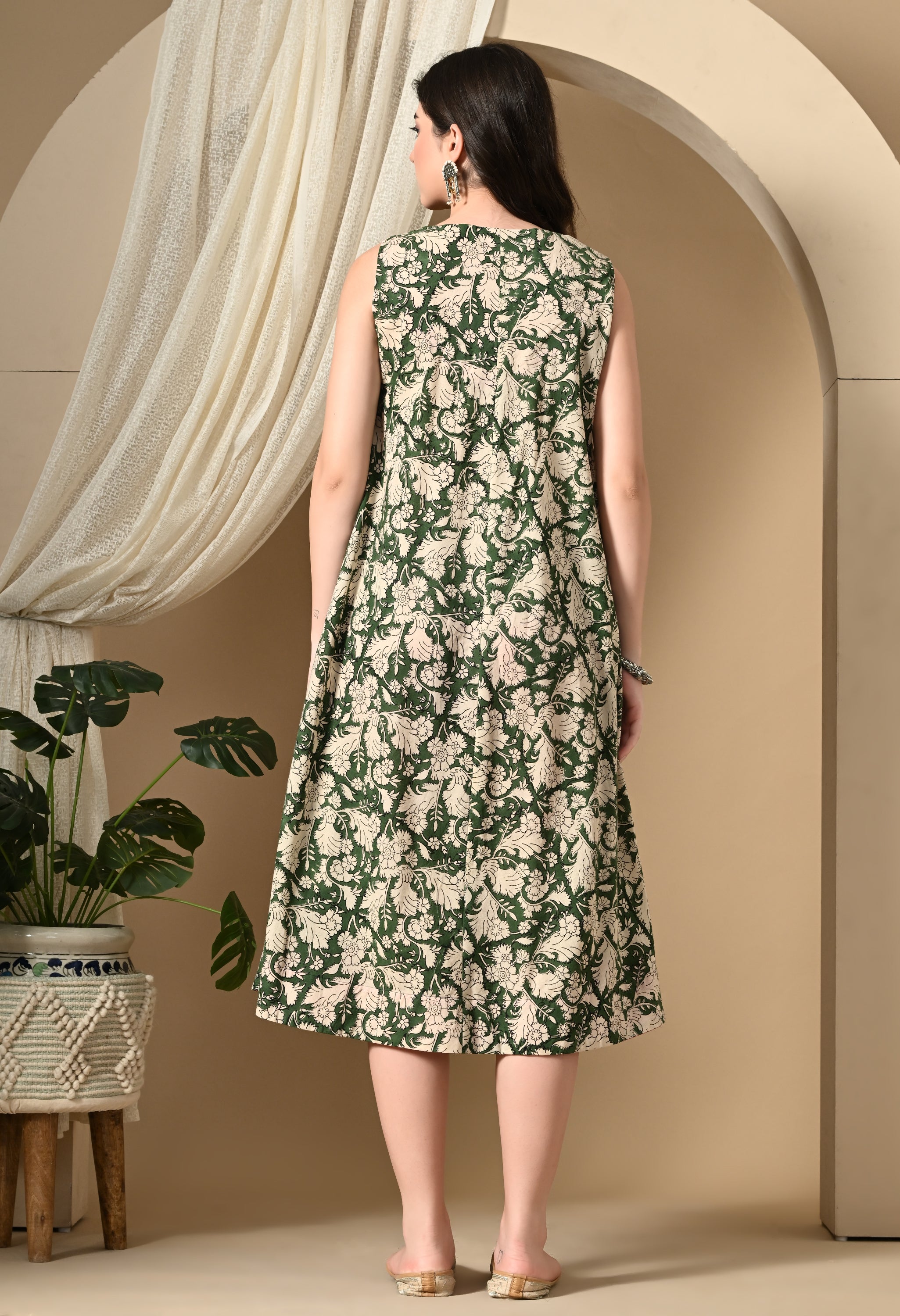 Heena Green Hand-Block Cotton Dress