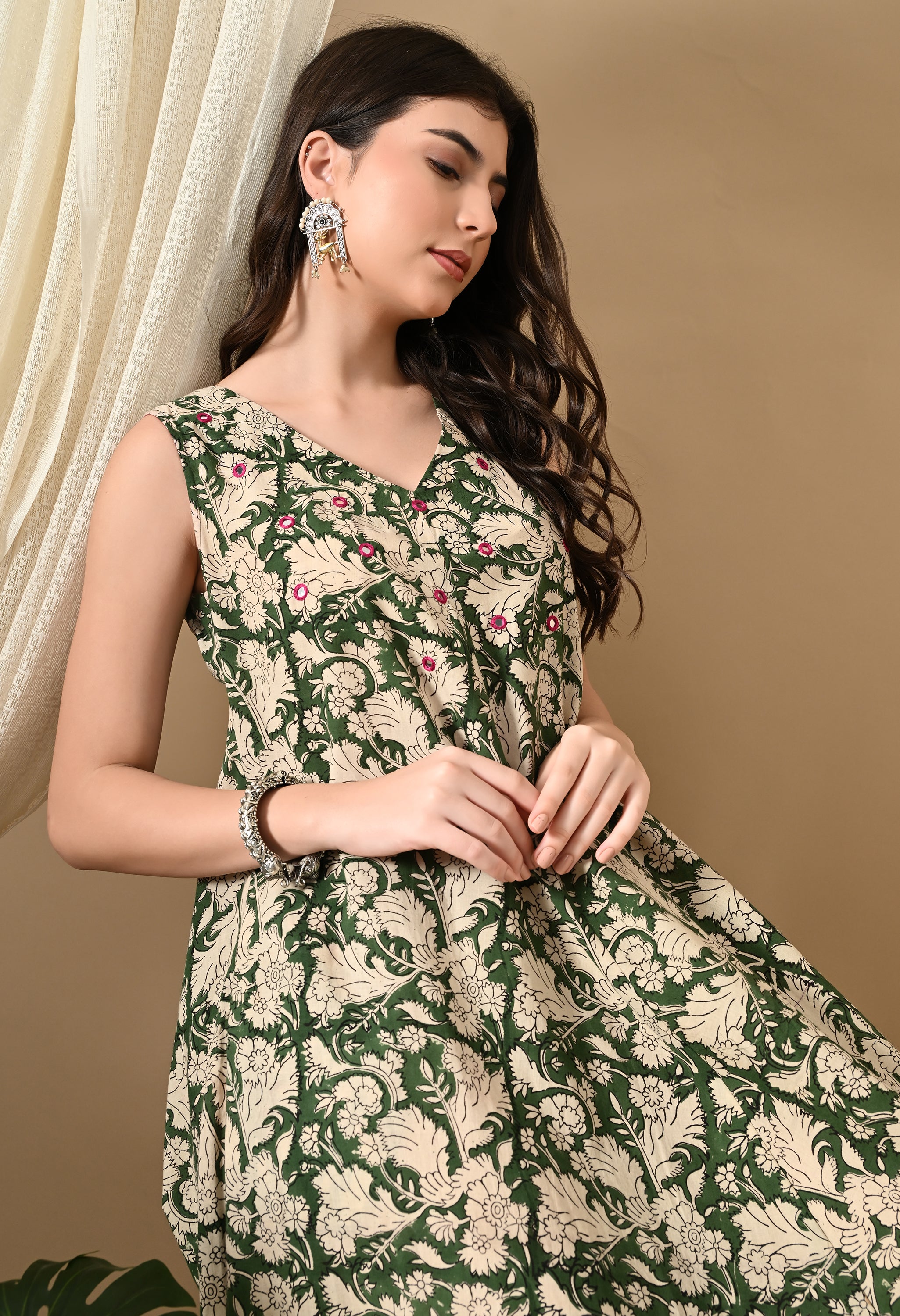Heena Green Hand-Block Cotton Dress