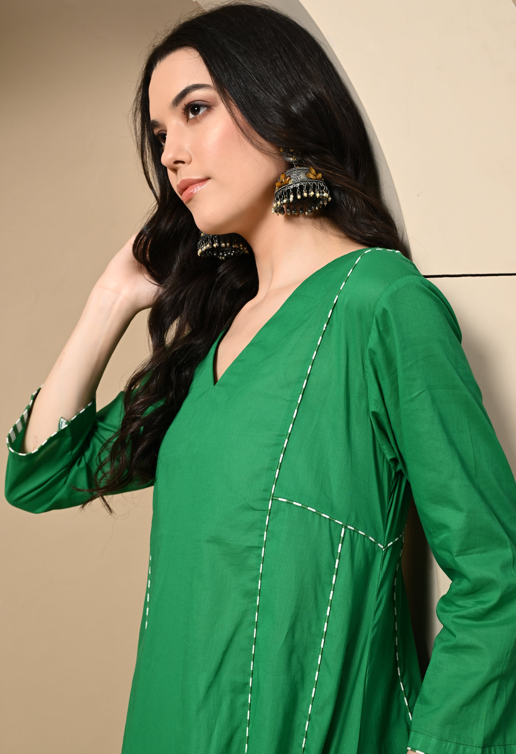 MALA GREEN PANEL KURTA SET