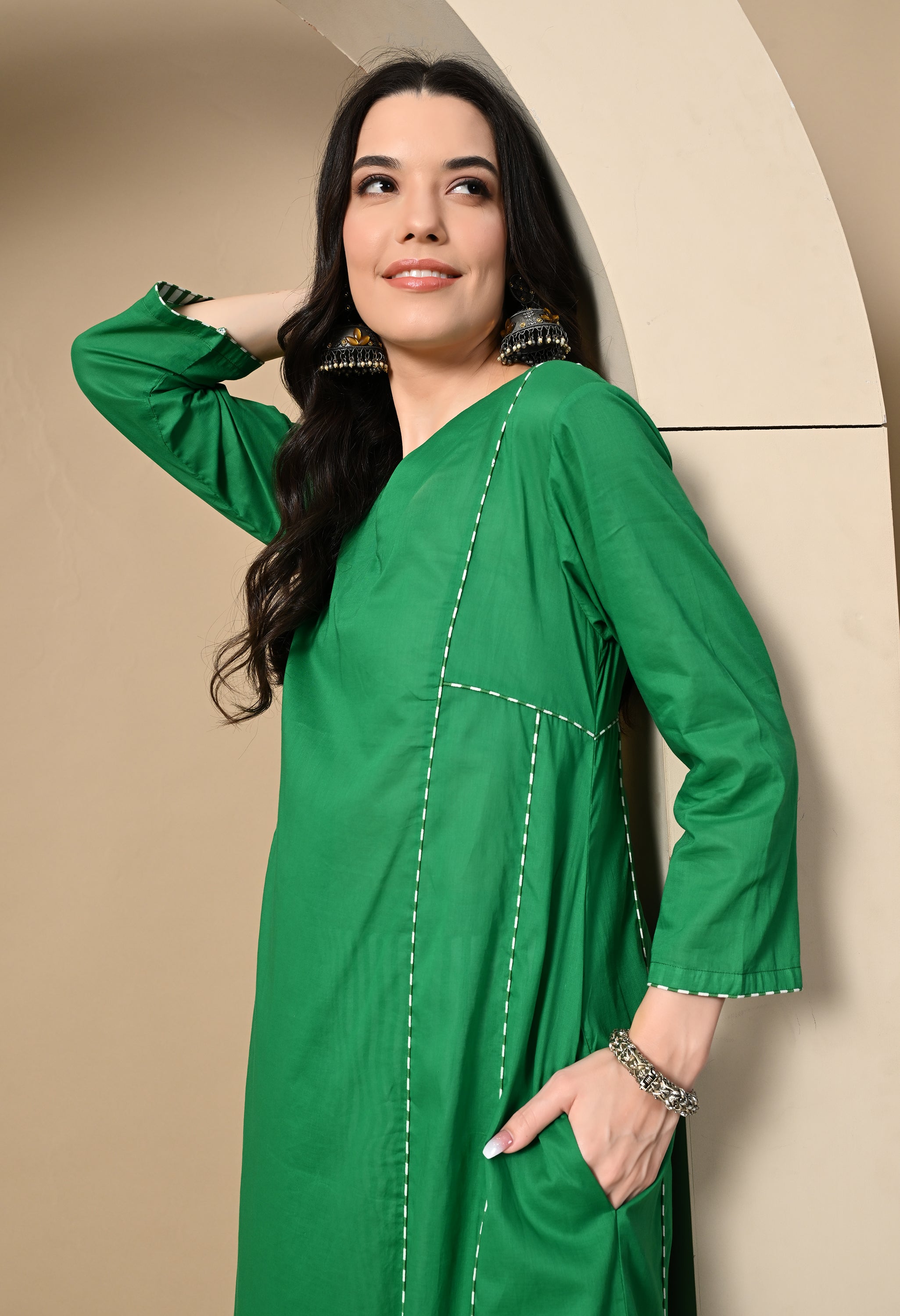 MALA GREEN PANEL KURTA SET