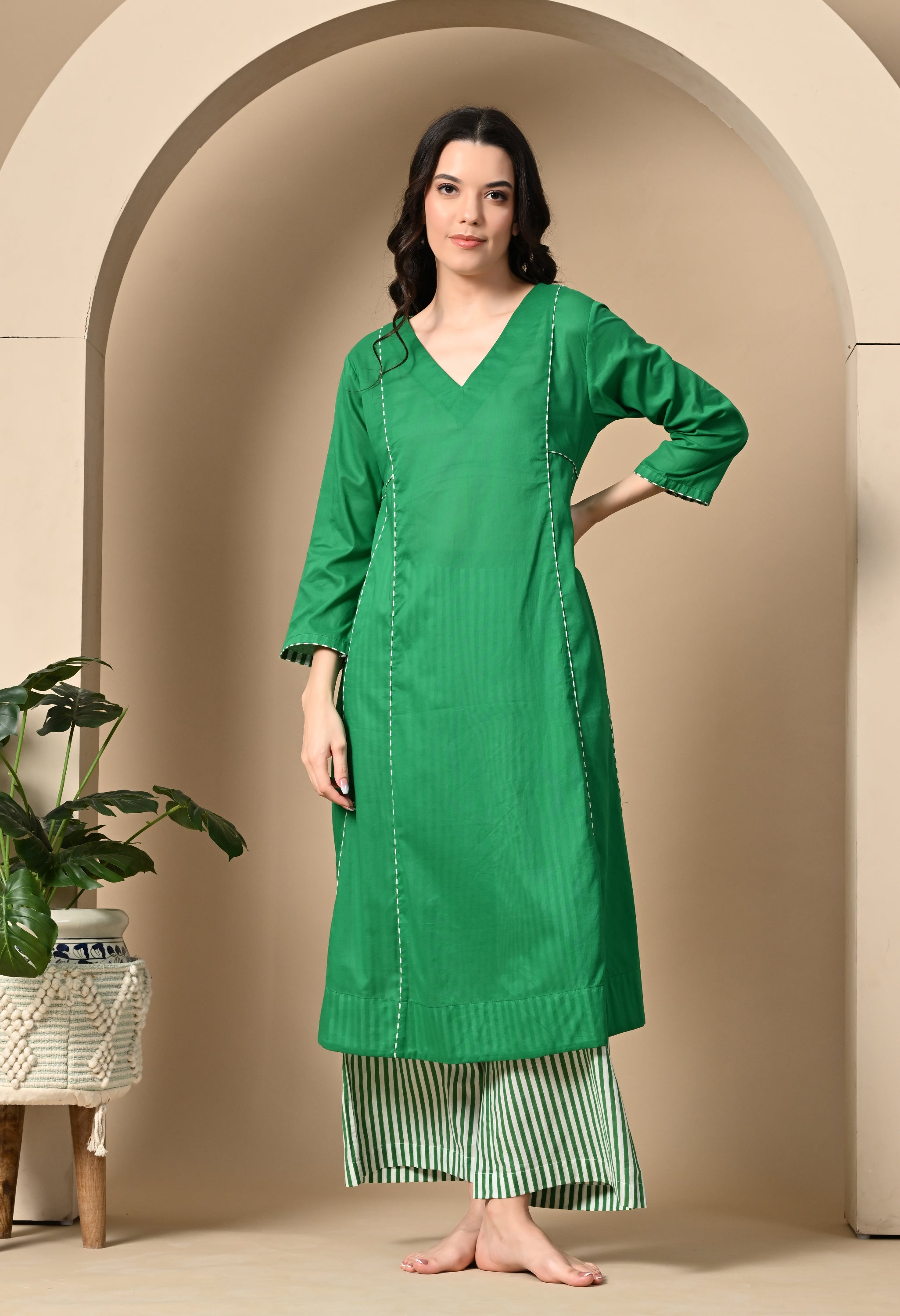 MALA GREEN PANEL KURTA SET