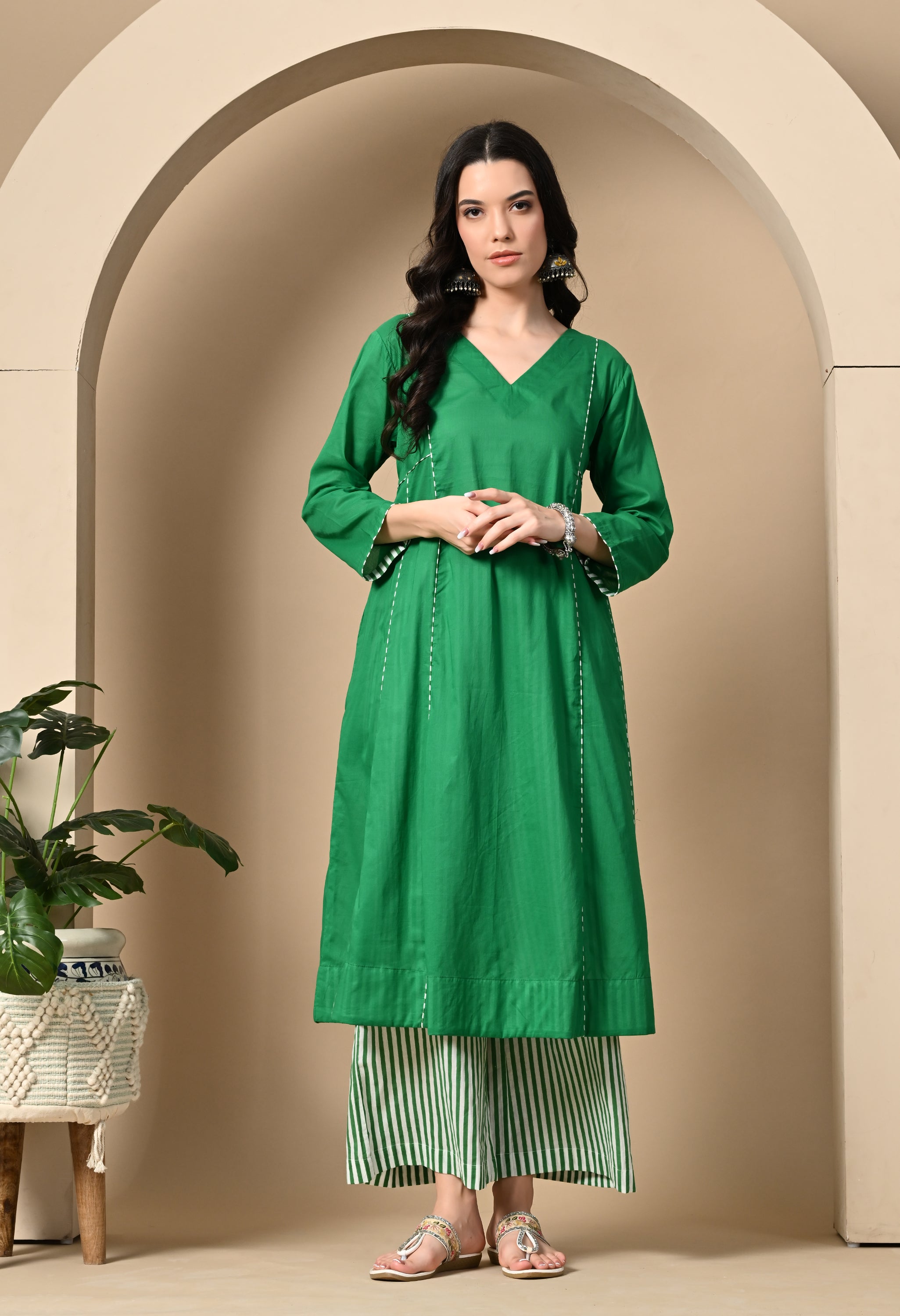 MALA GREEN PANEL KURTA SET