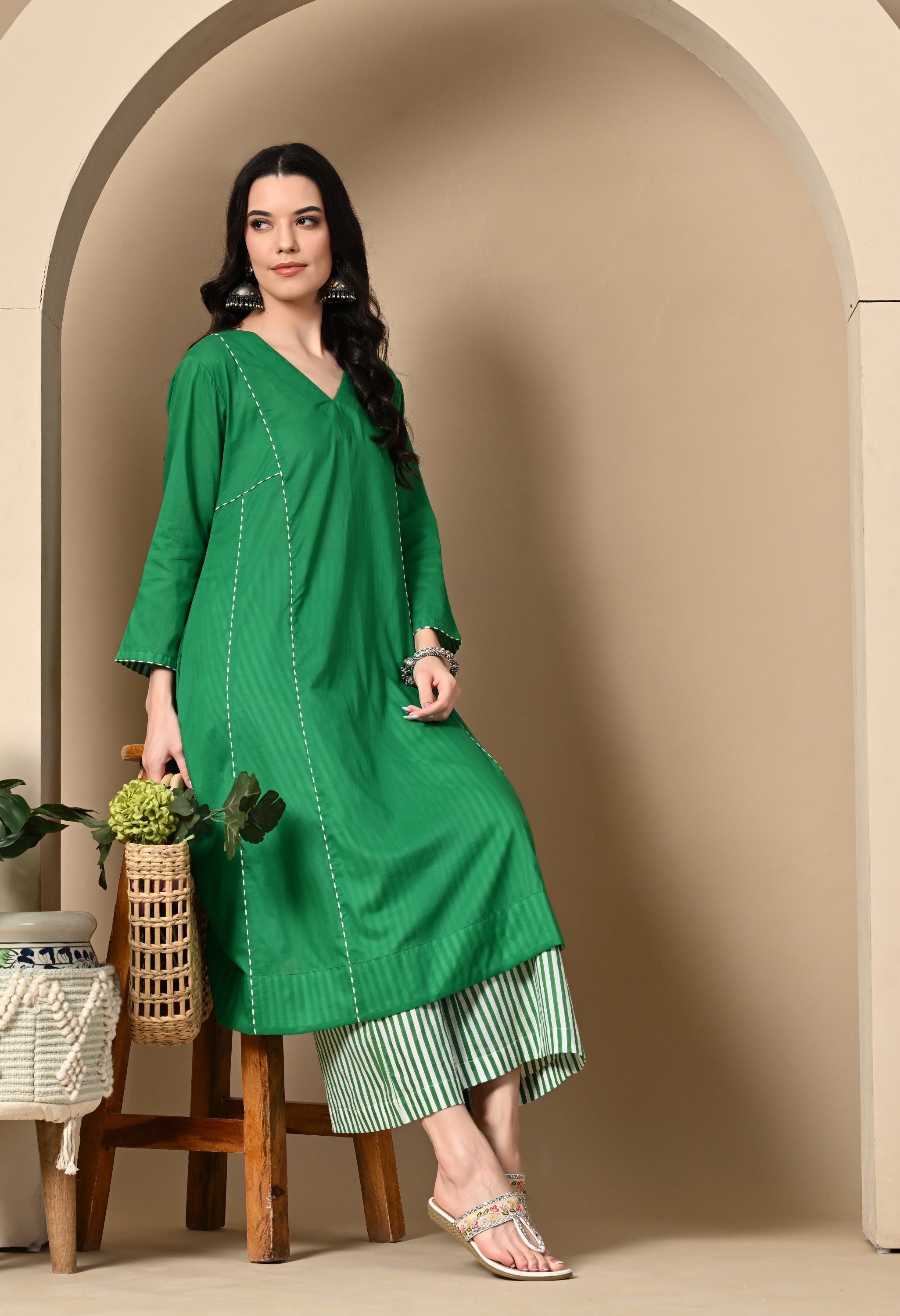 MALA GREEN PANEL KURTA SET