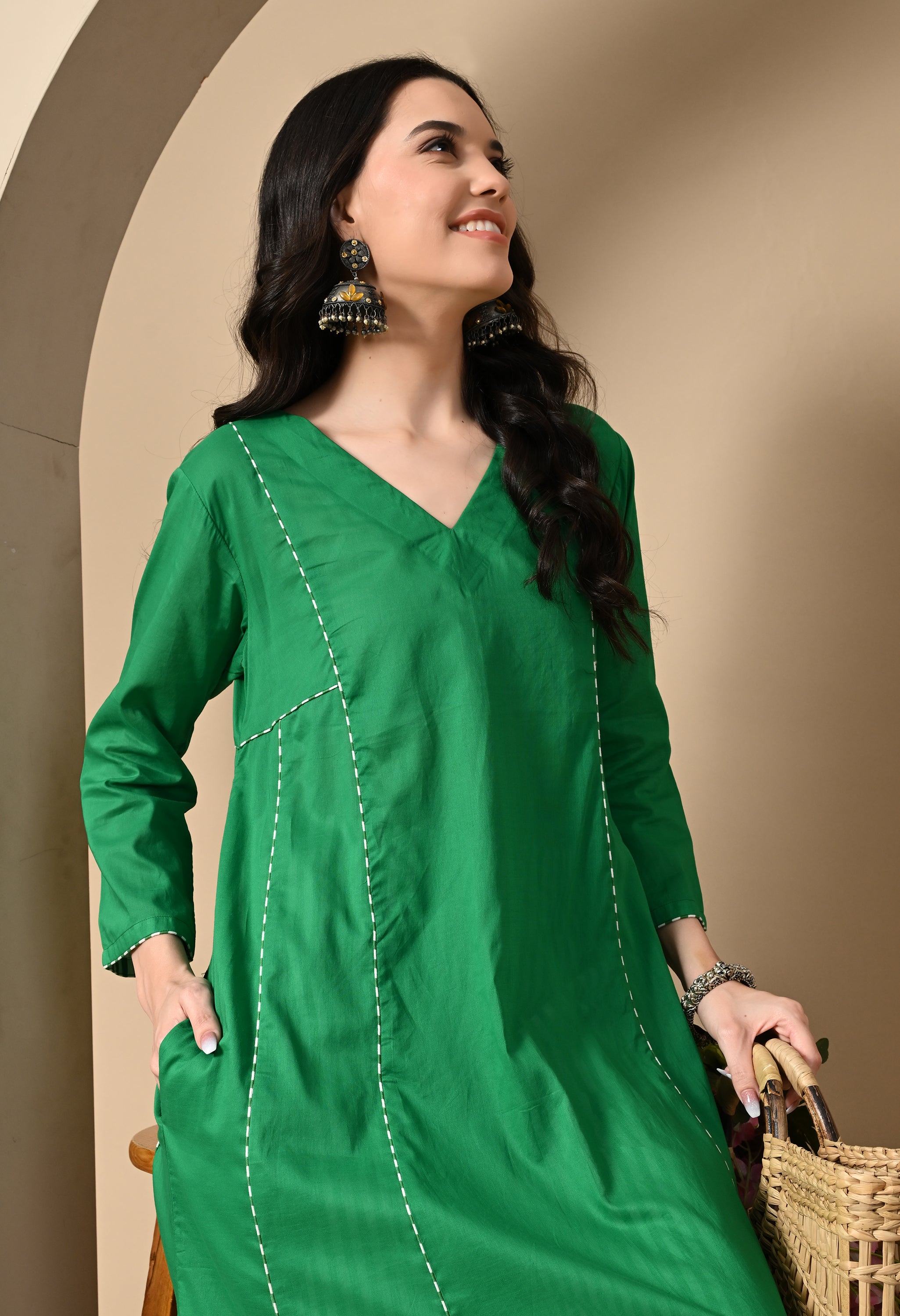 MALA GREEN PANEL KURTA SET