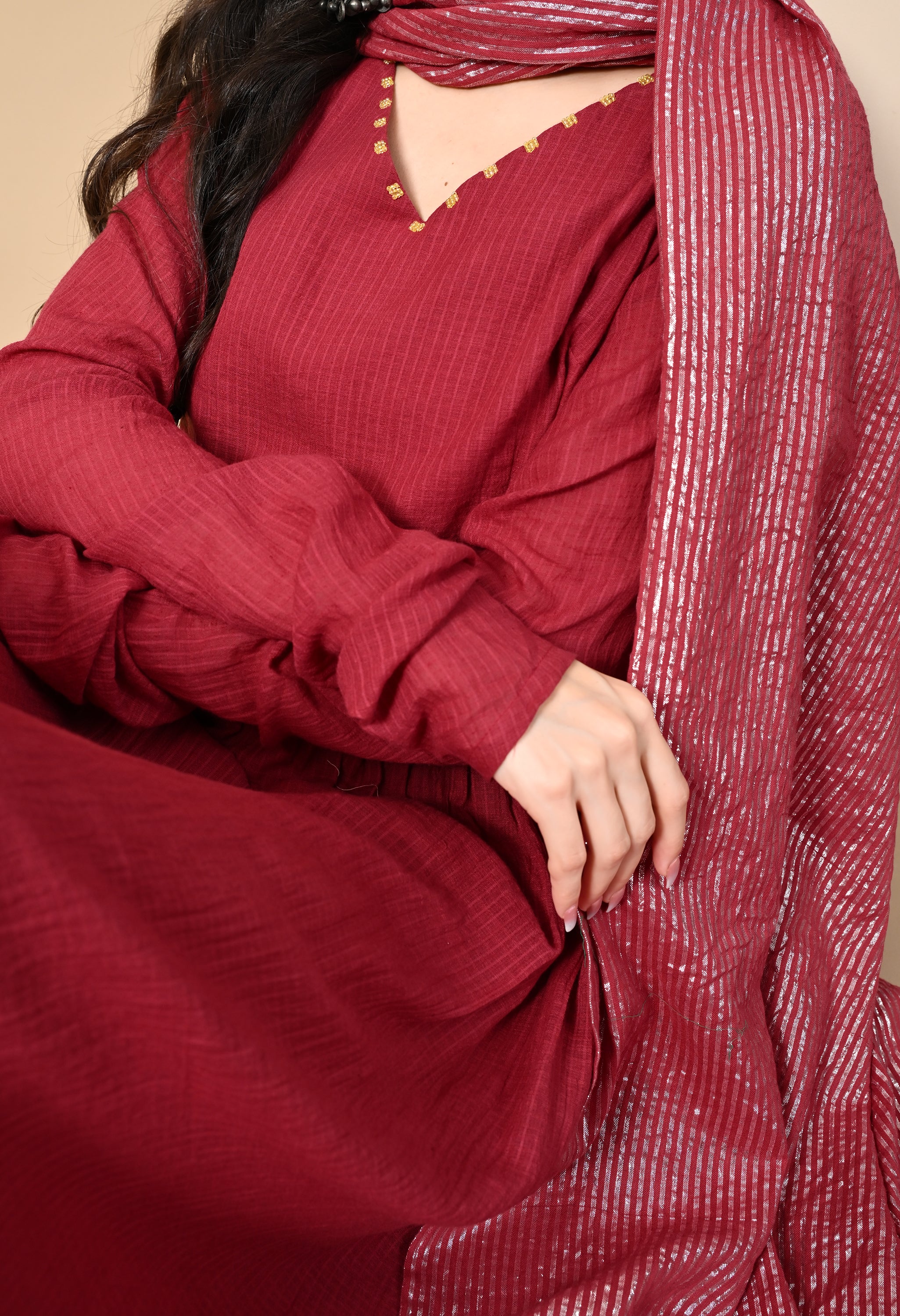 RED BERRY DORIYA KURTA SET