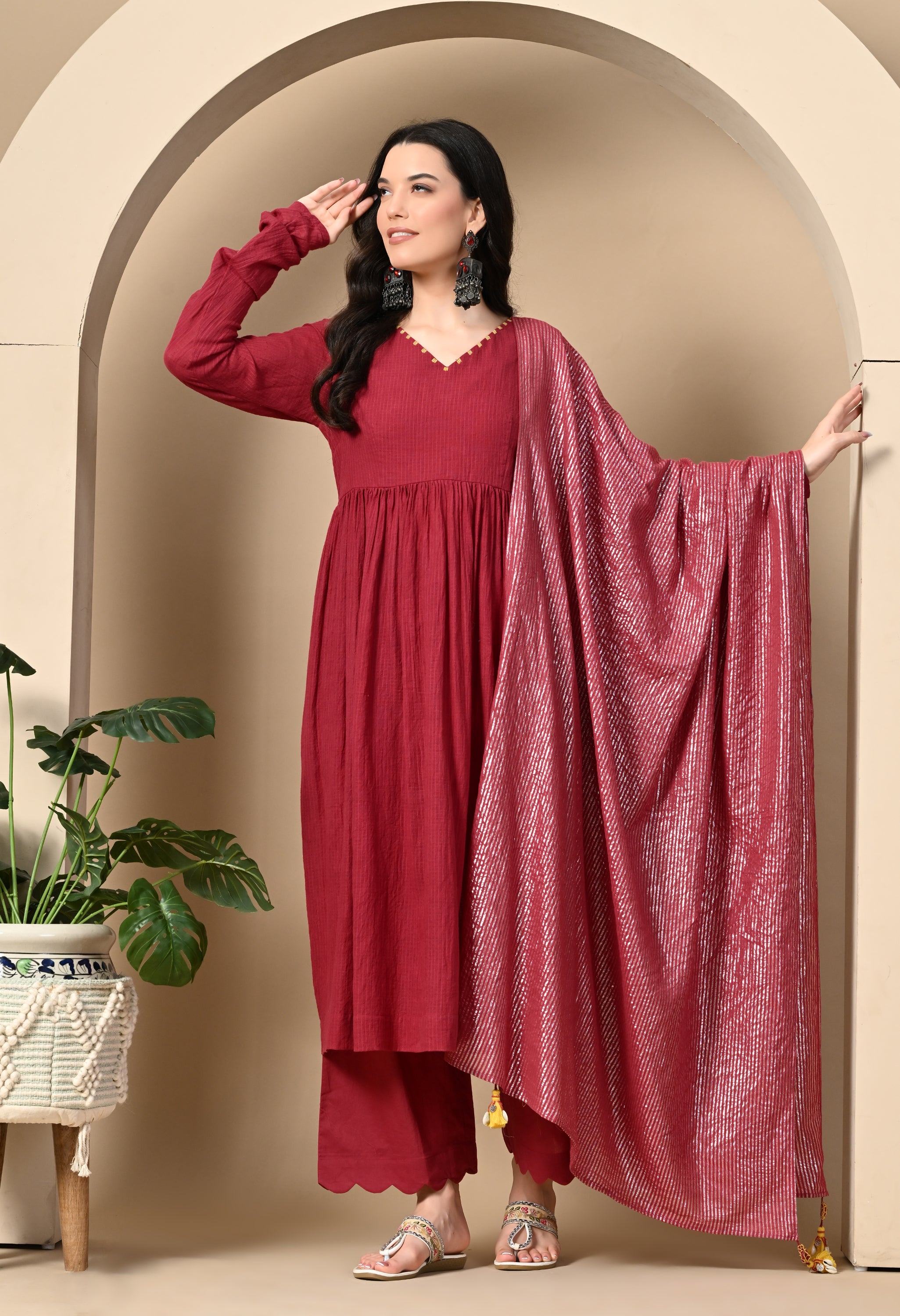 RED BERRY DORIYA KURTA SET