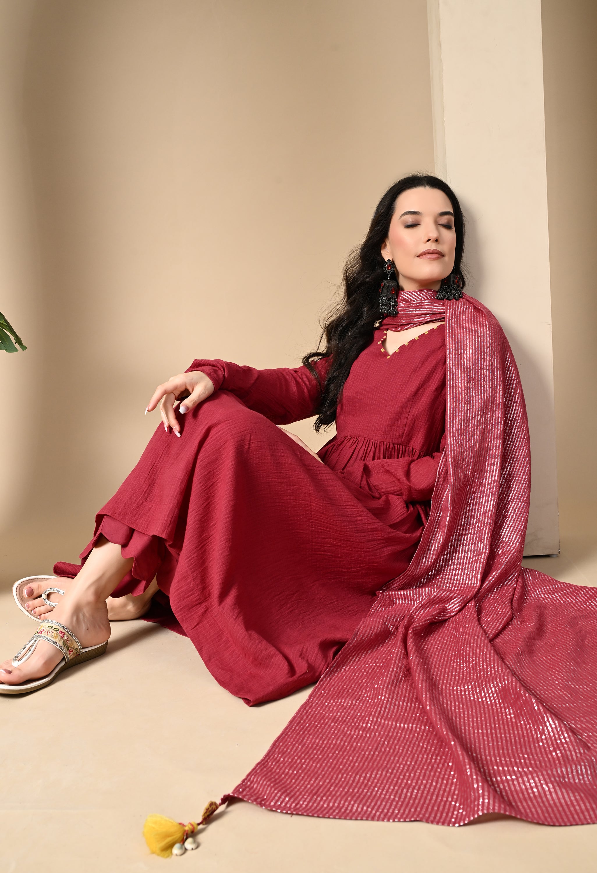 RED BERRY DORIYA KURTA SET