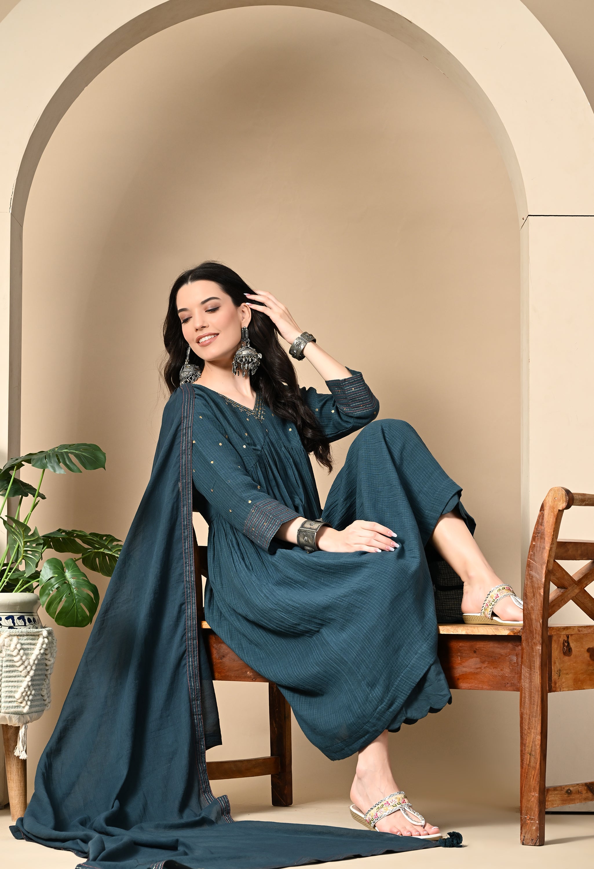 MIDNIGHT BLUE DORIYA KURTA SET