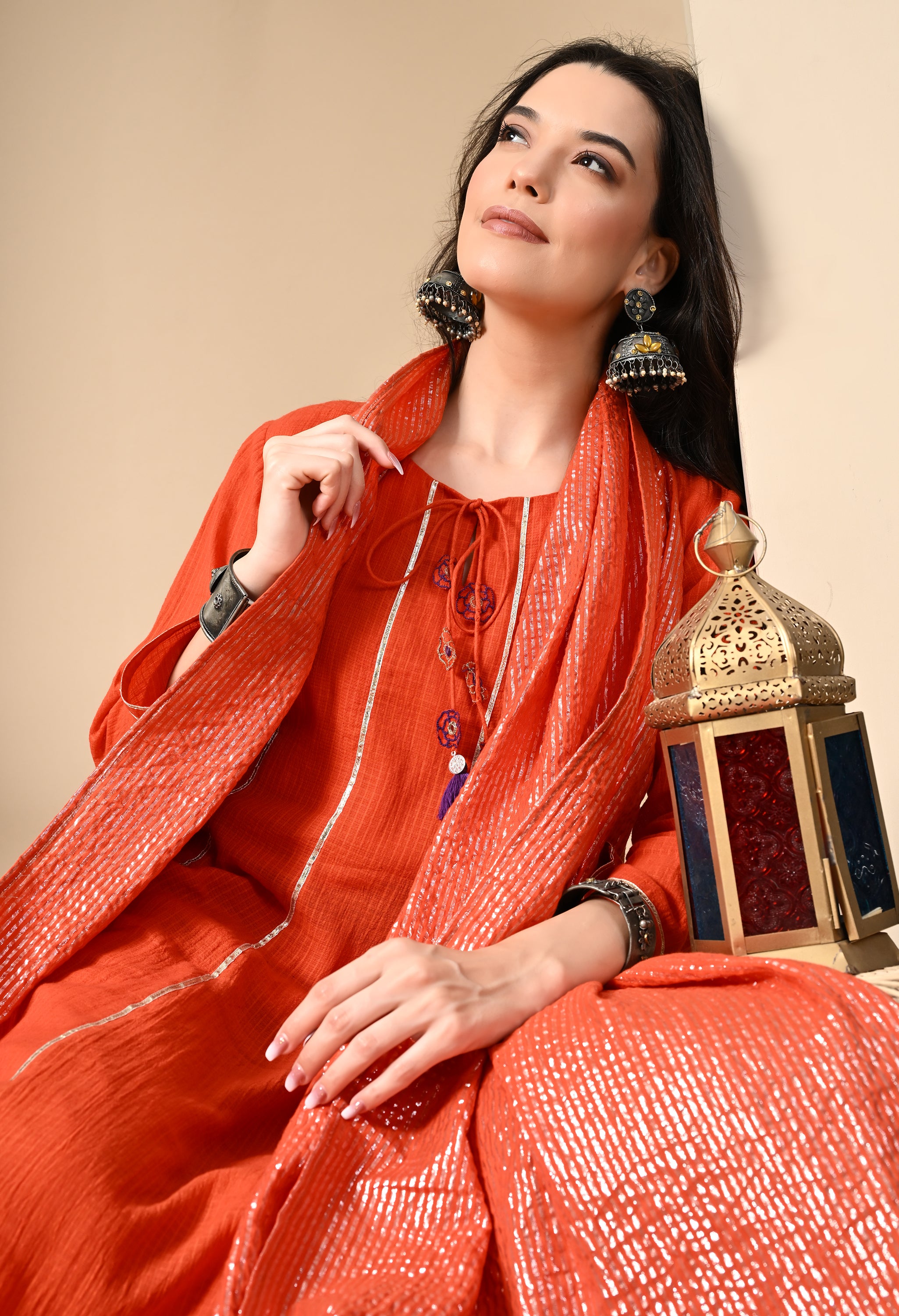 AABHA ORANGE KOTTA DORIYA KURTA SET