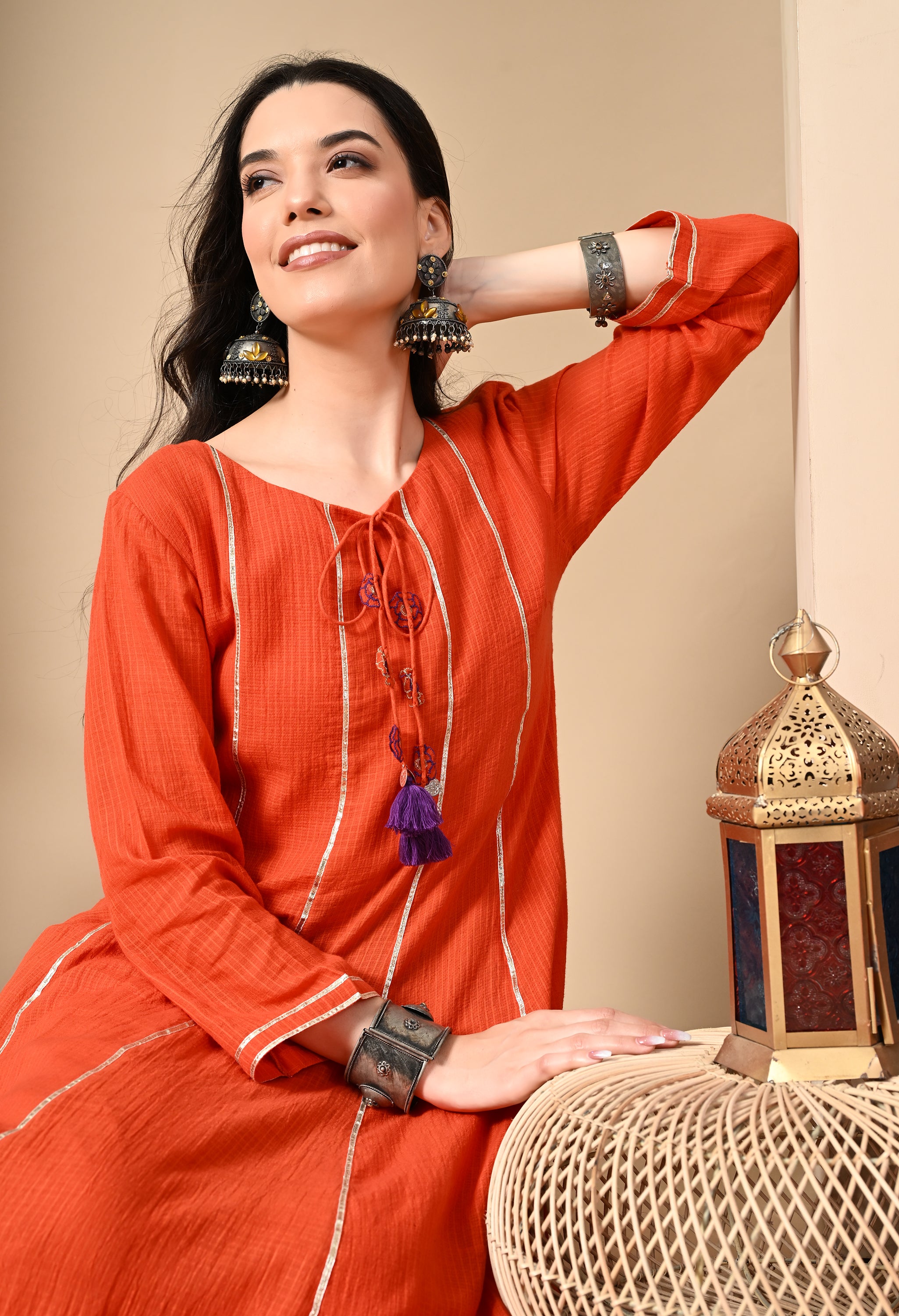 AABHA ORANGE KOTTA DORIYA KURTA SET