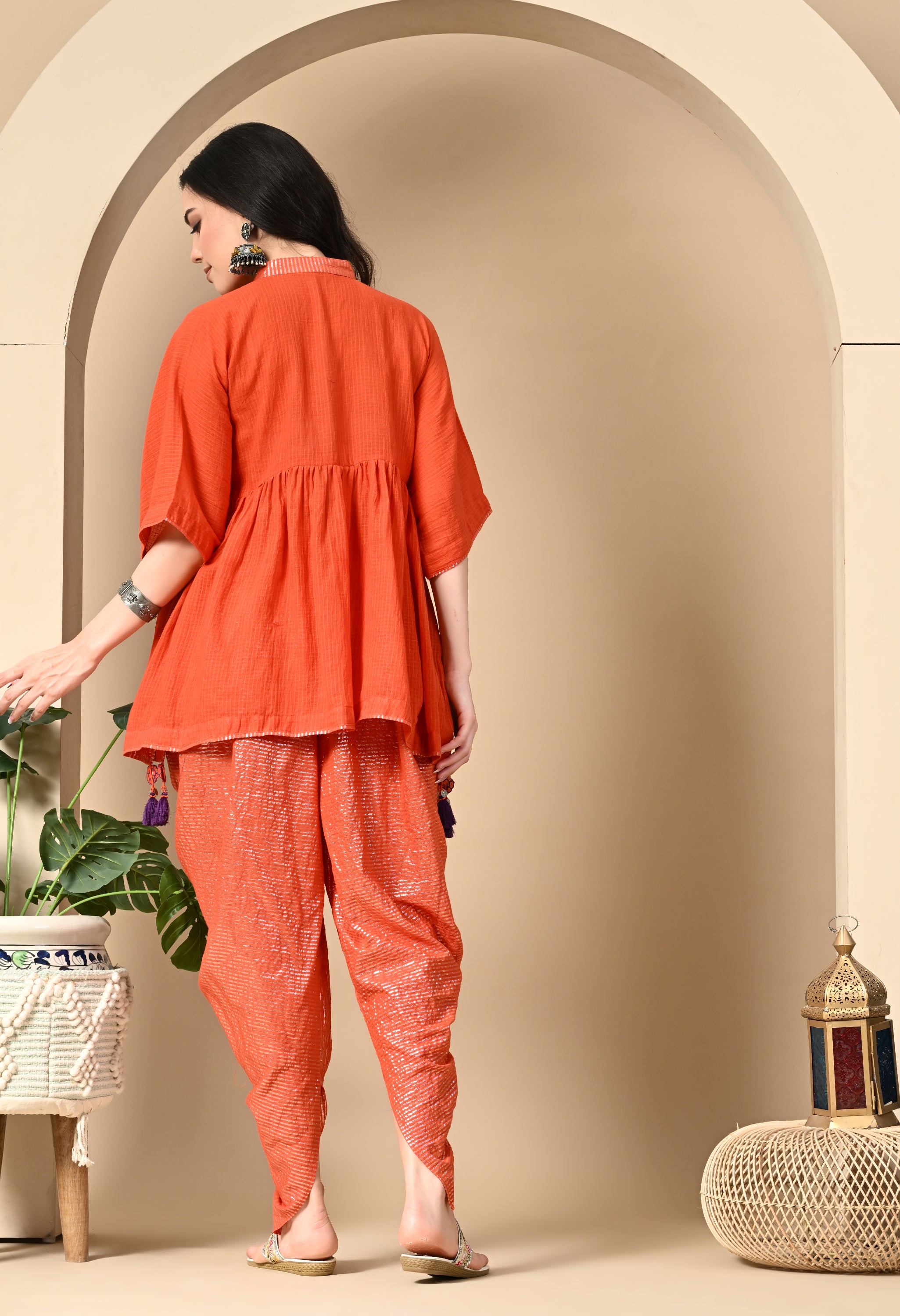 POPPY ORANGE KOTTA DHOTI SET