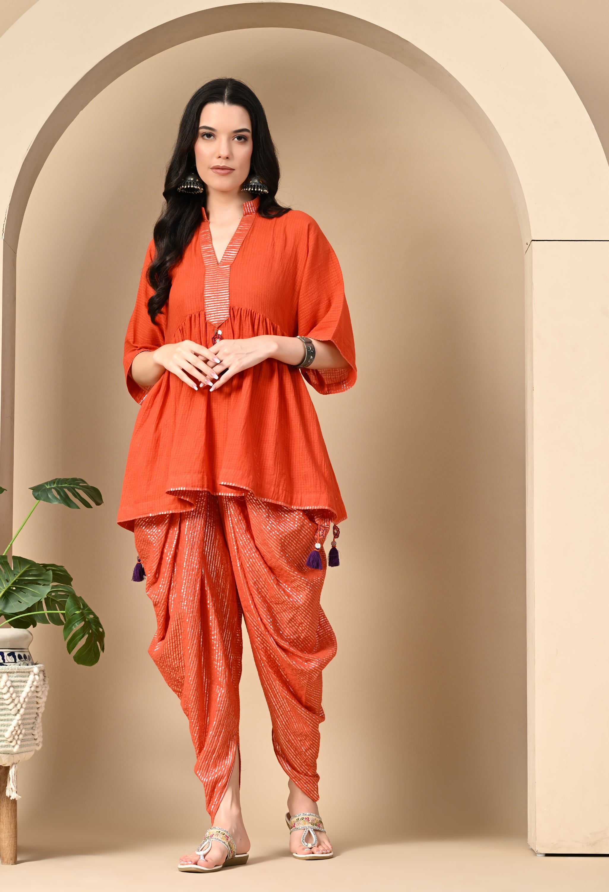 POPPY ORANGE KOTTA DHOTI SET