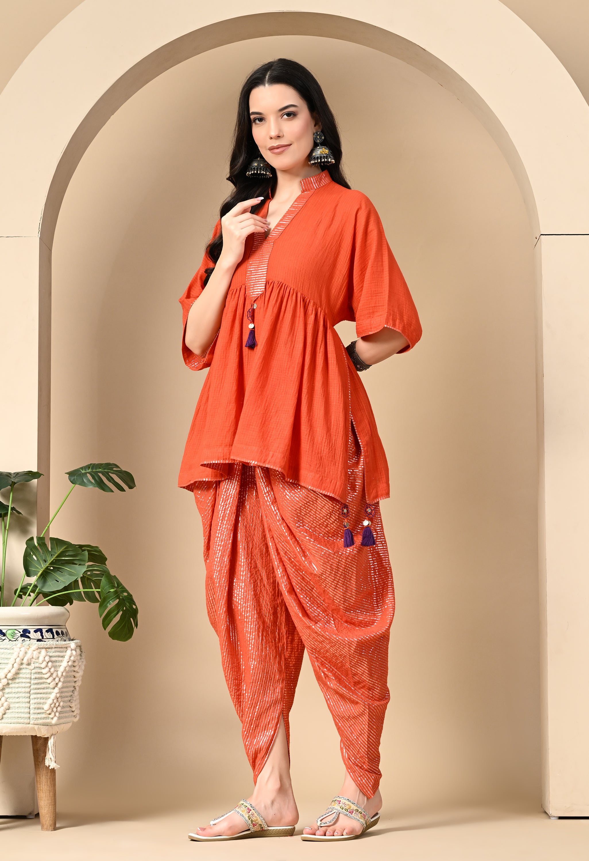 POPPY ORANGE KOTTA DHOTI SET