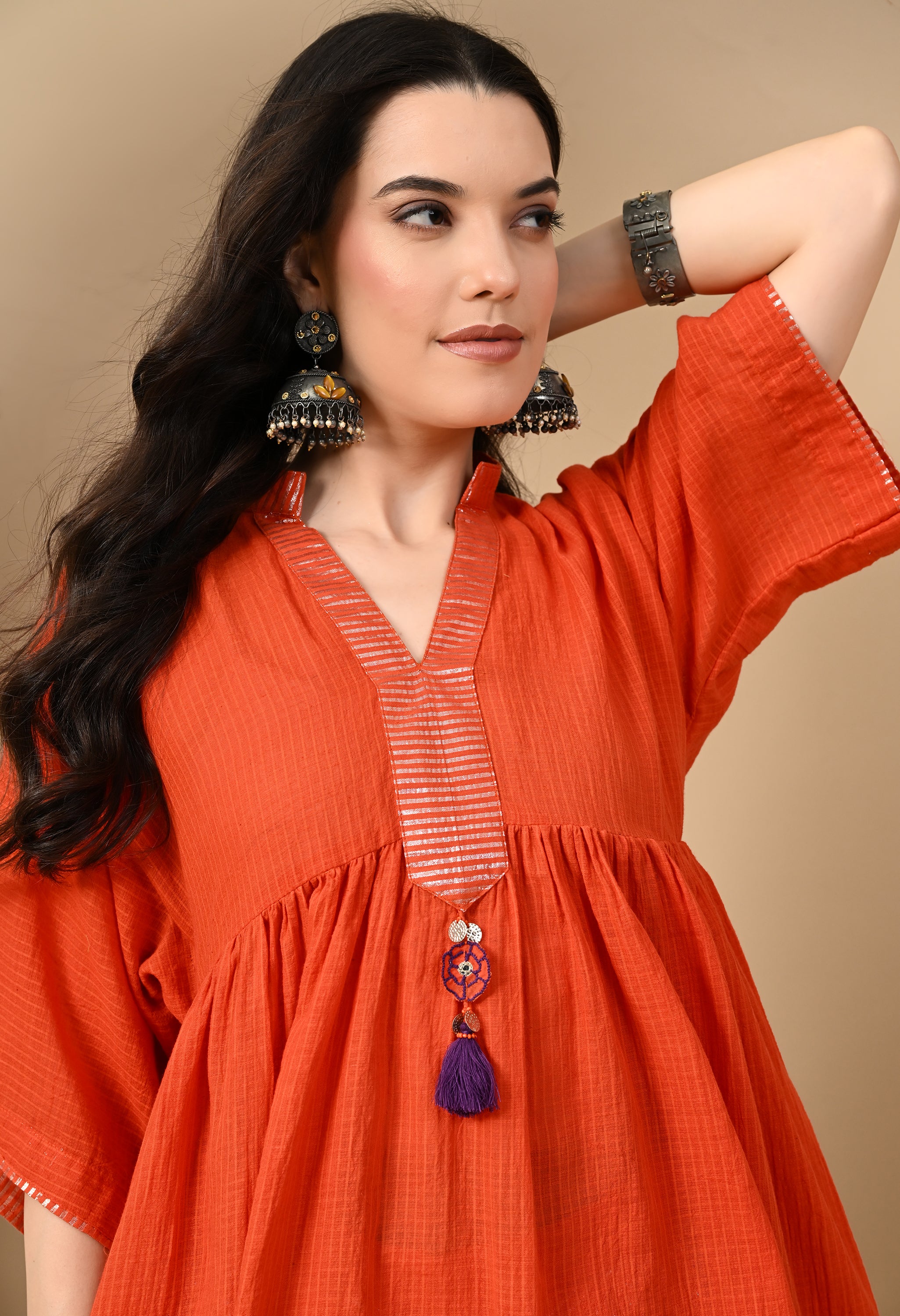 POPPY ORANGE KOTTA DHOTI SET