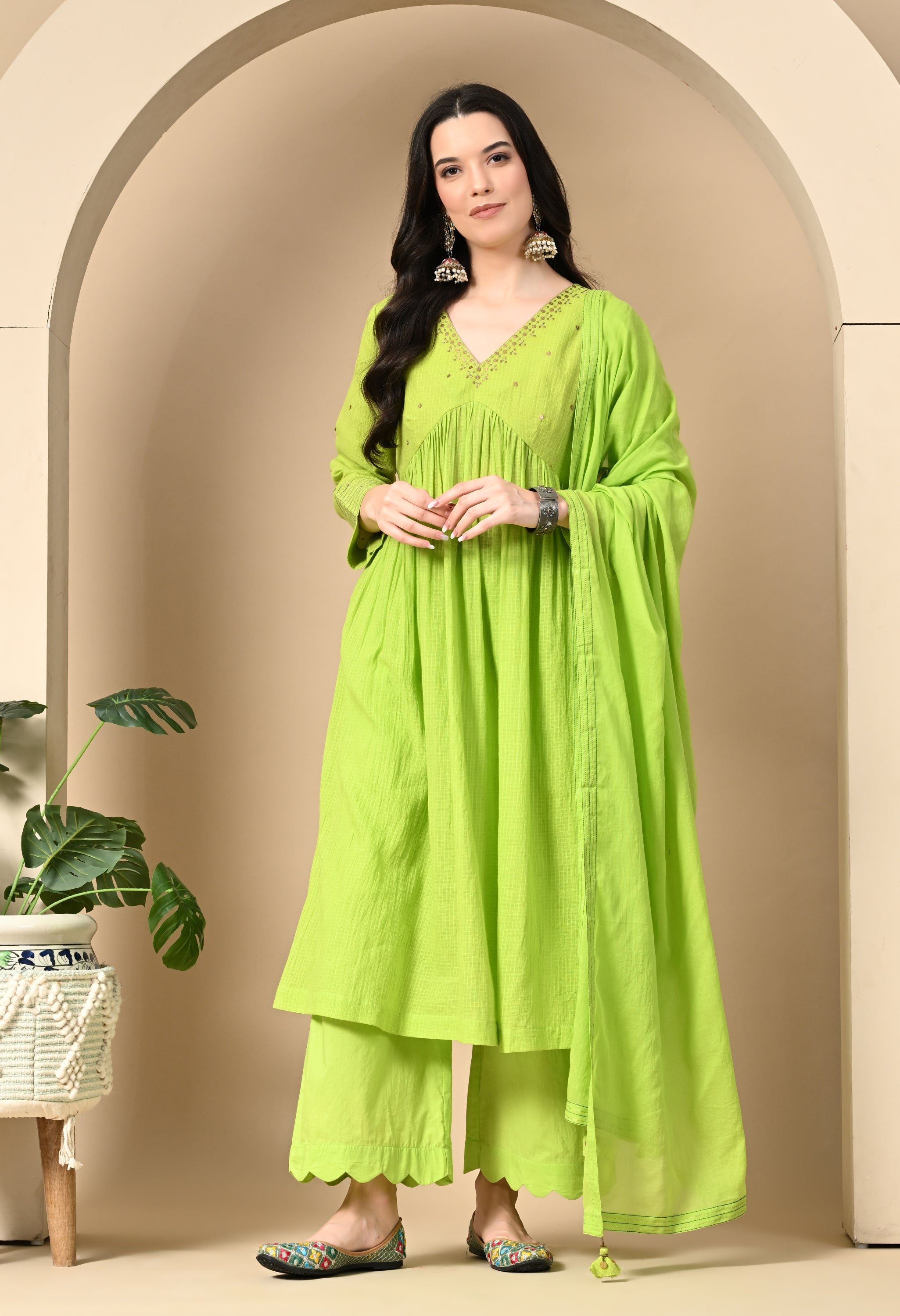 LIME GREEN KOTTA KURTA SET