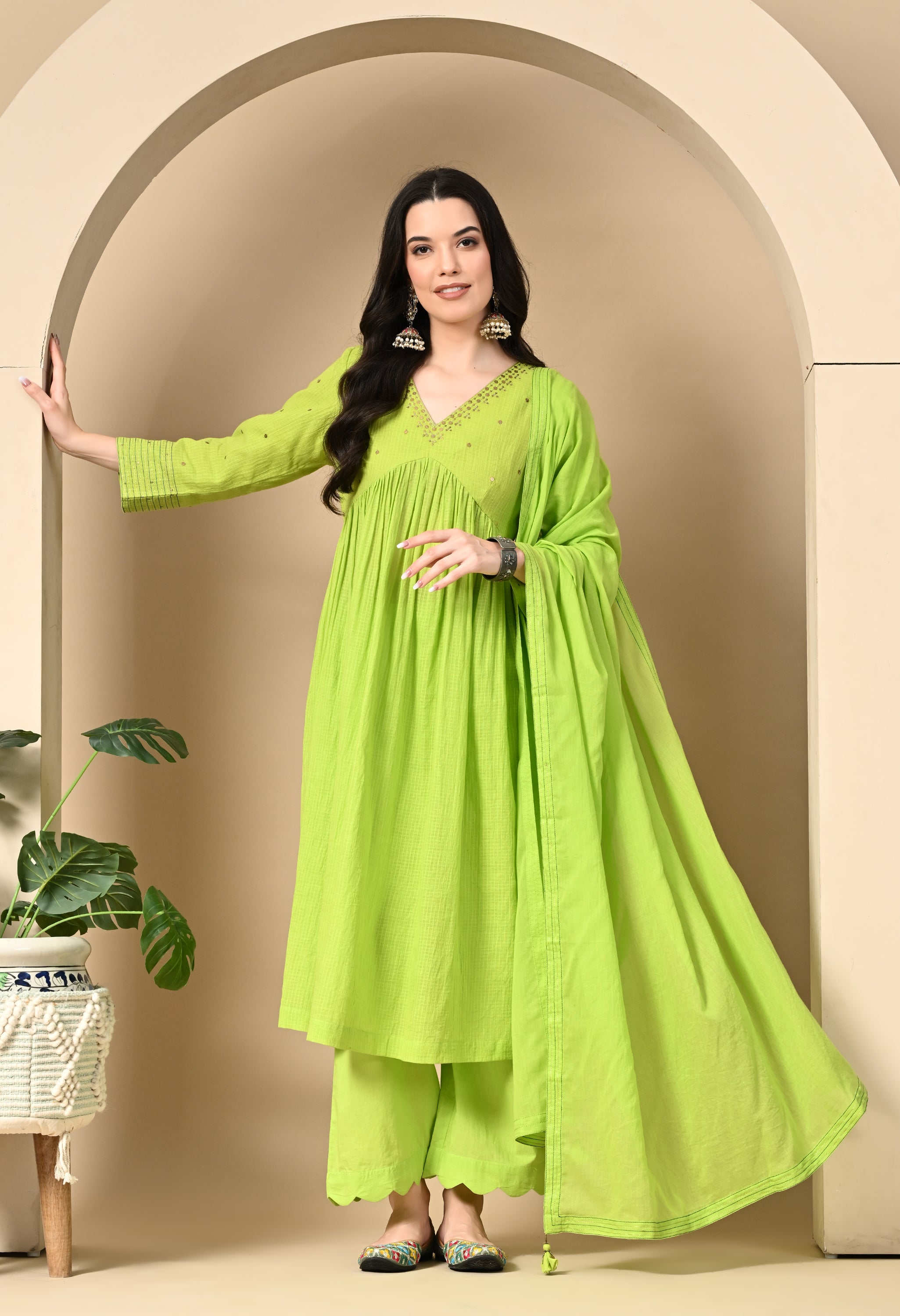 LIME GREEN KOTTA KURTA SET