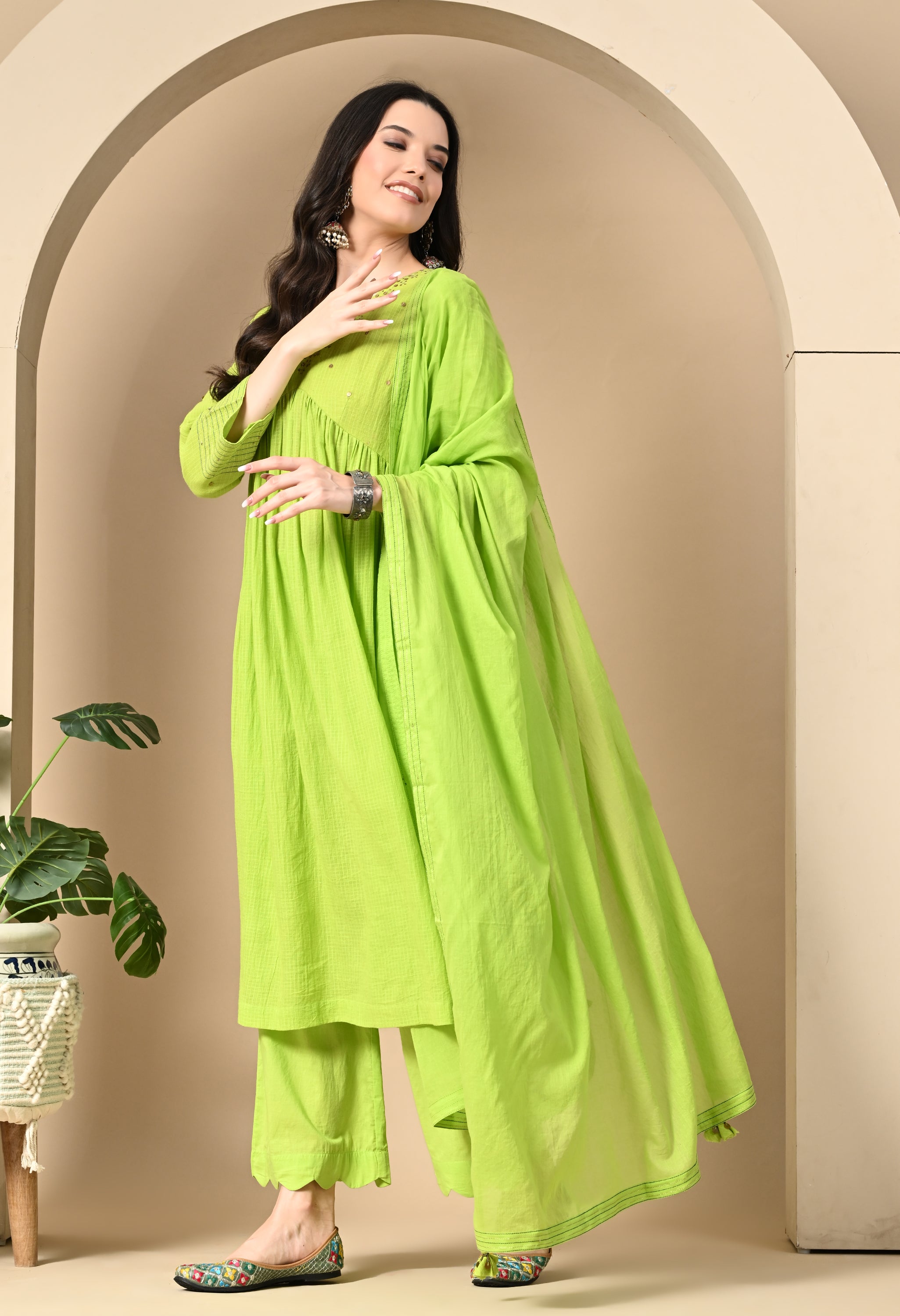 LIME GREEN KOTTA KURTA SET