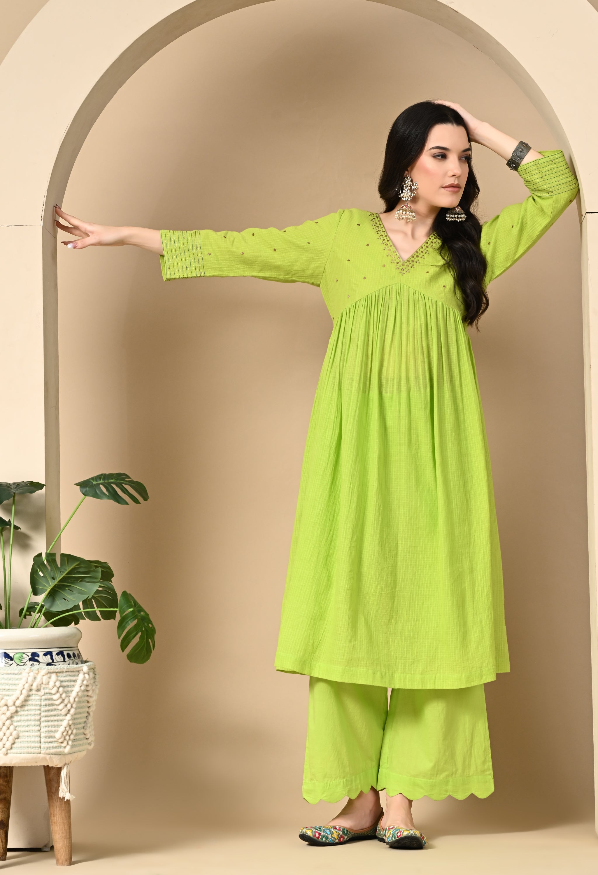 LIME GREEN KOTTA KURTA SET