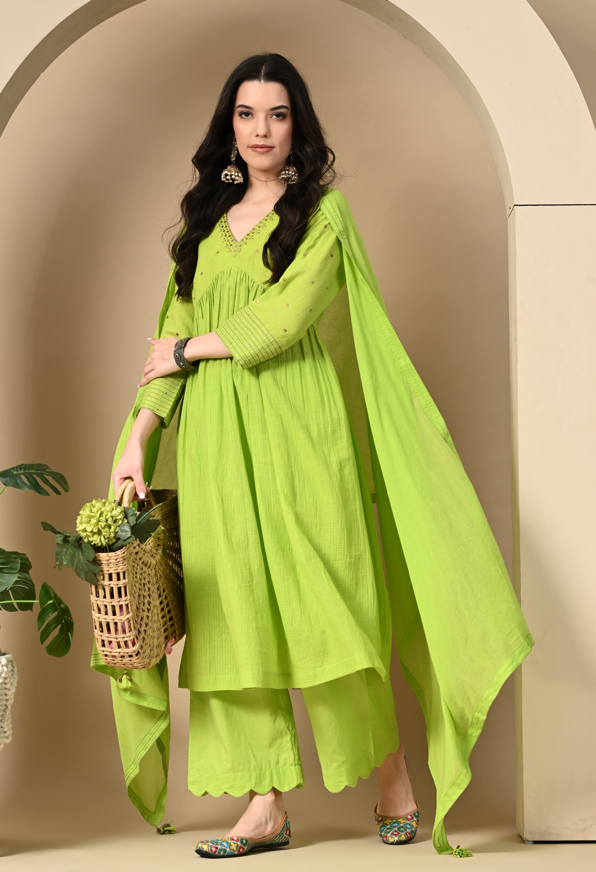LIME GREEN KOTTA KURTA SET