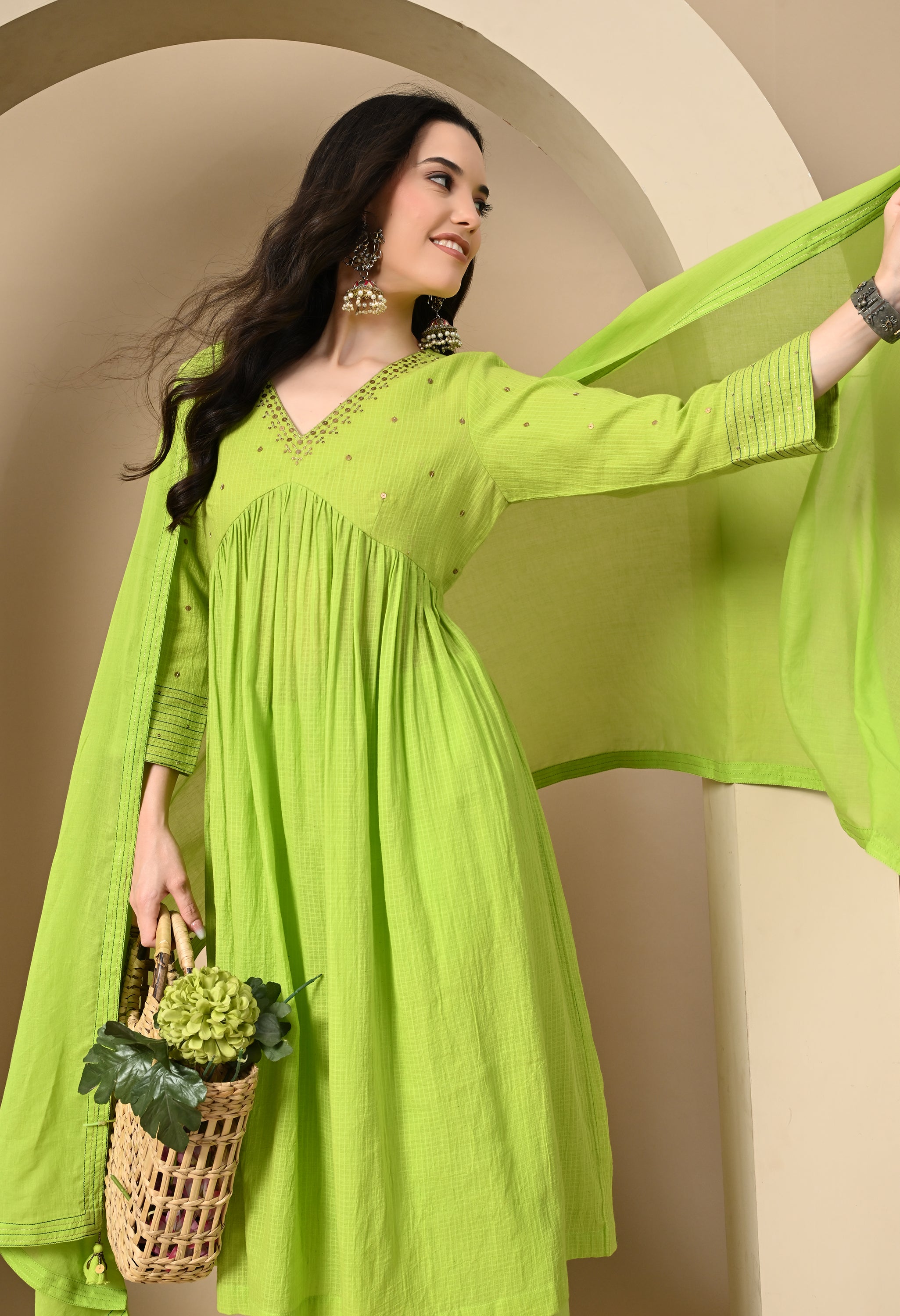 LIME GREEN KOTTA KURTA SET