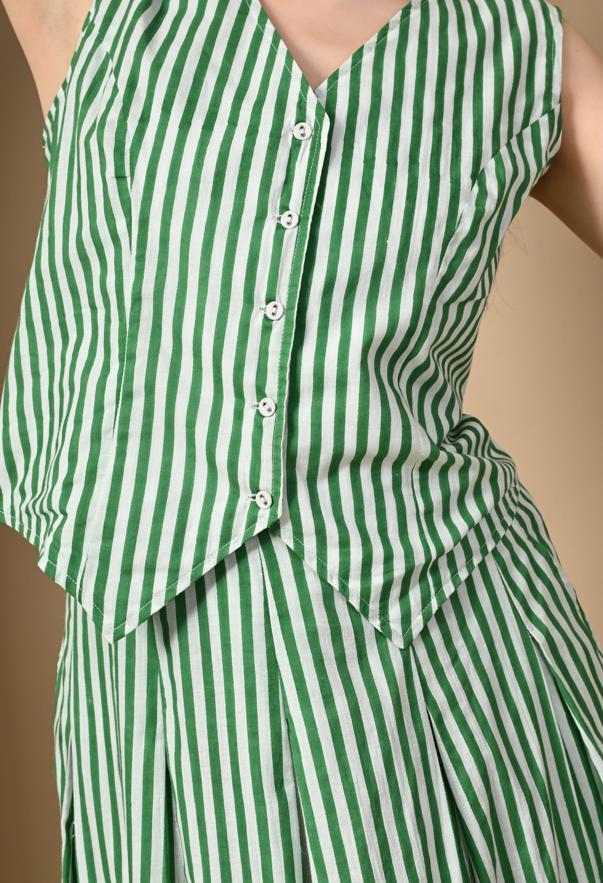 Handblock Stripe Cotton Skirt Set