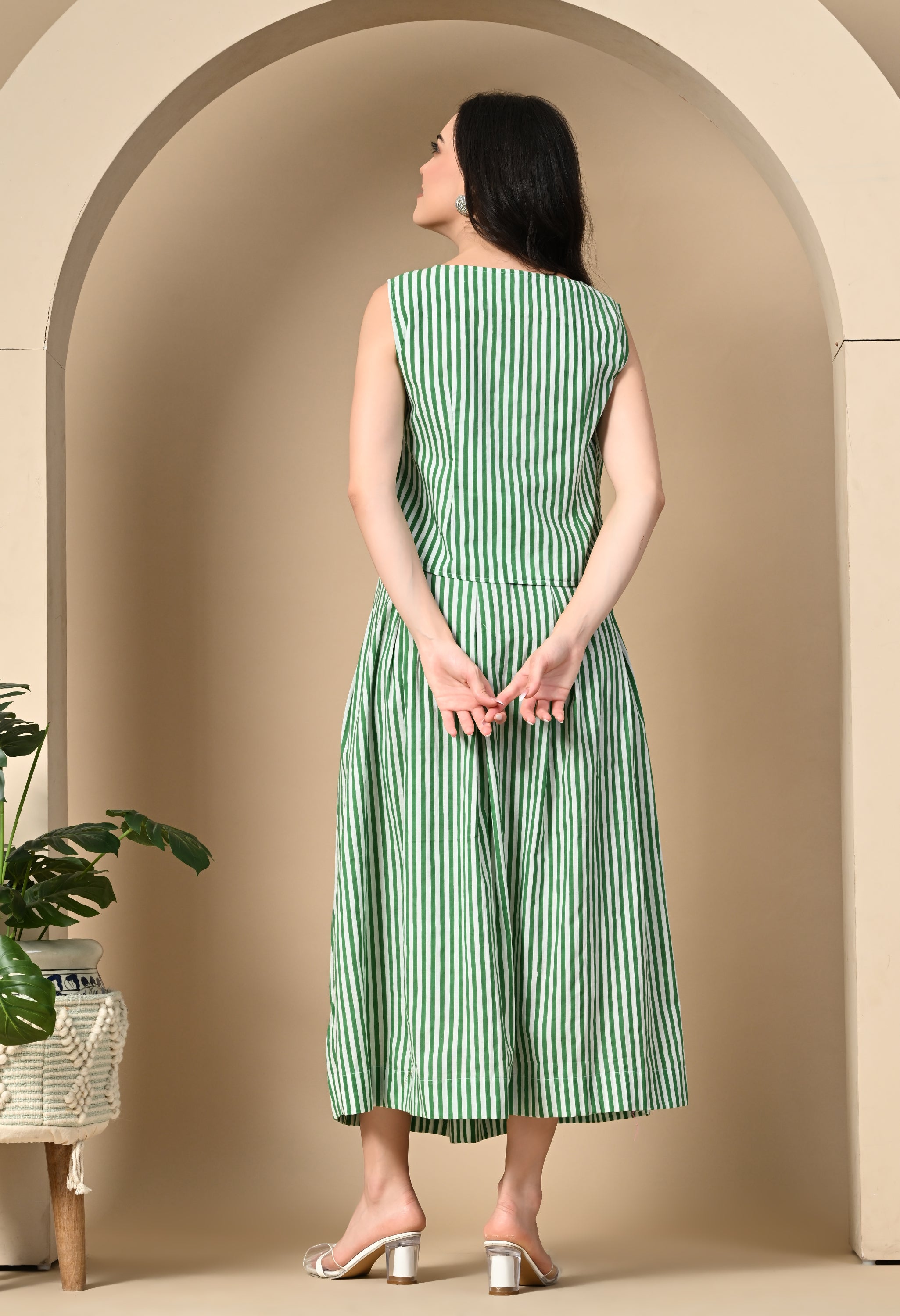 Handblock Stripe Cotton Skirt Set