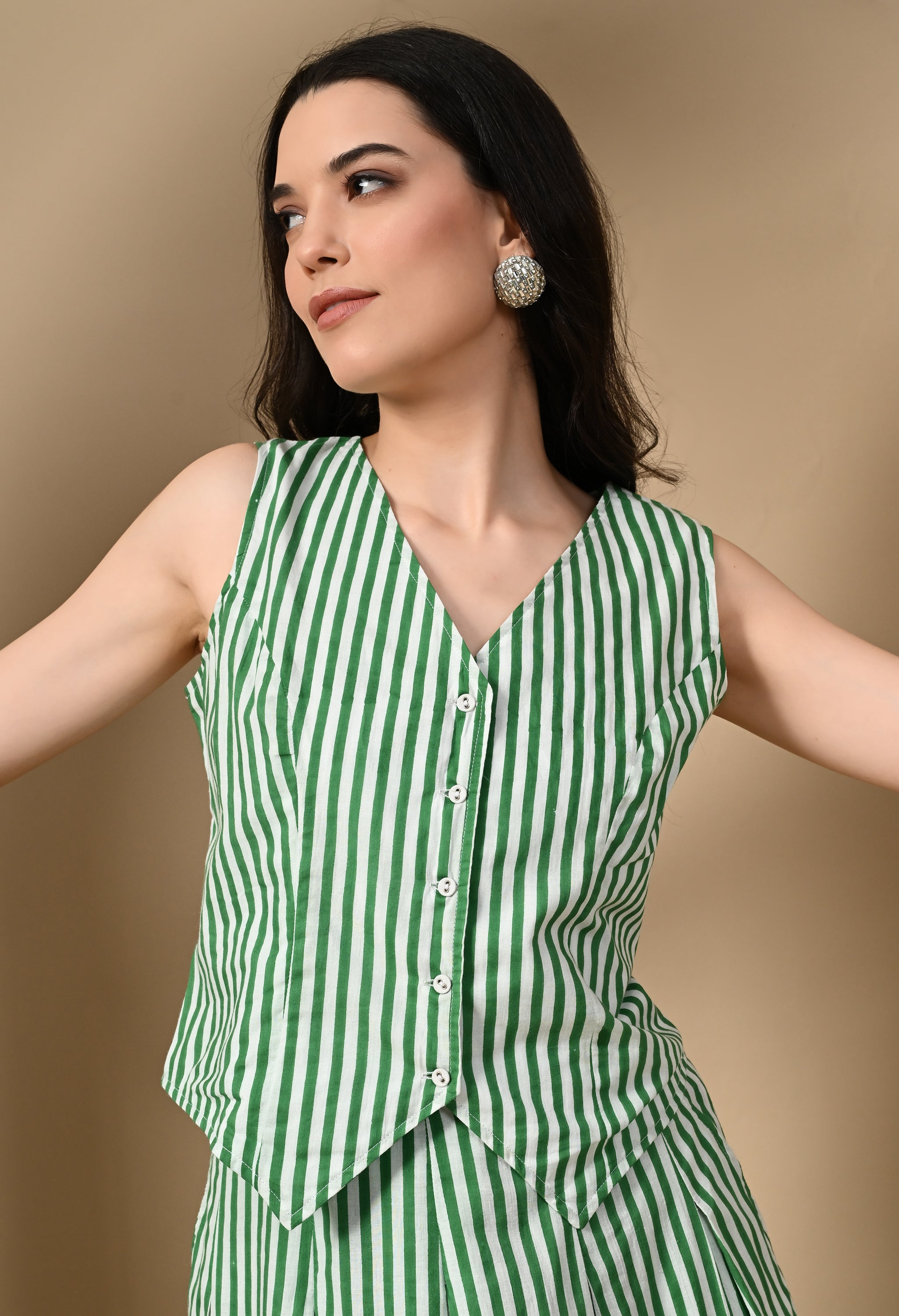 Handblock Stripe Cotton Skirt Set