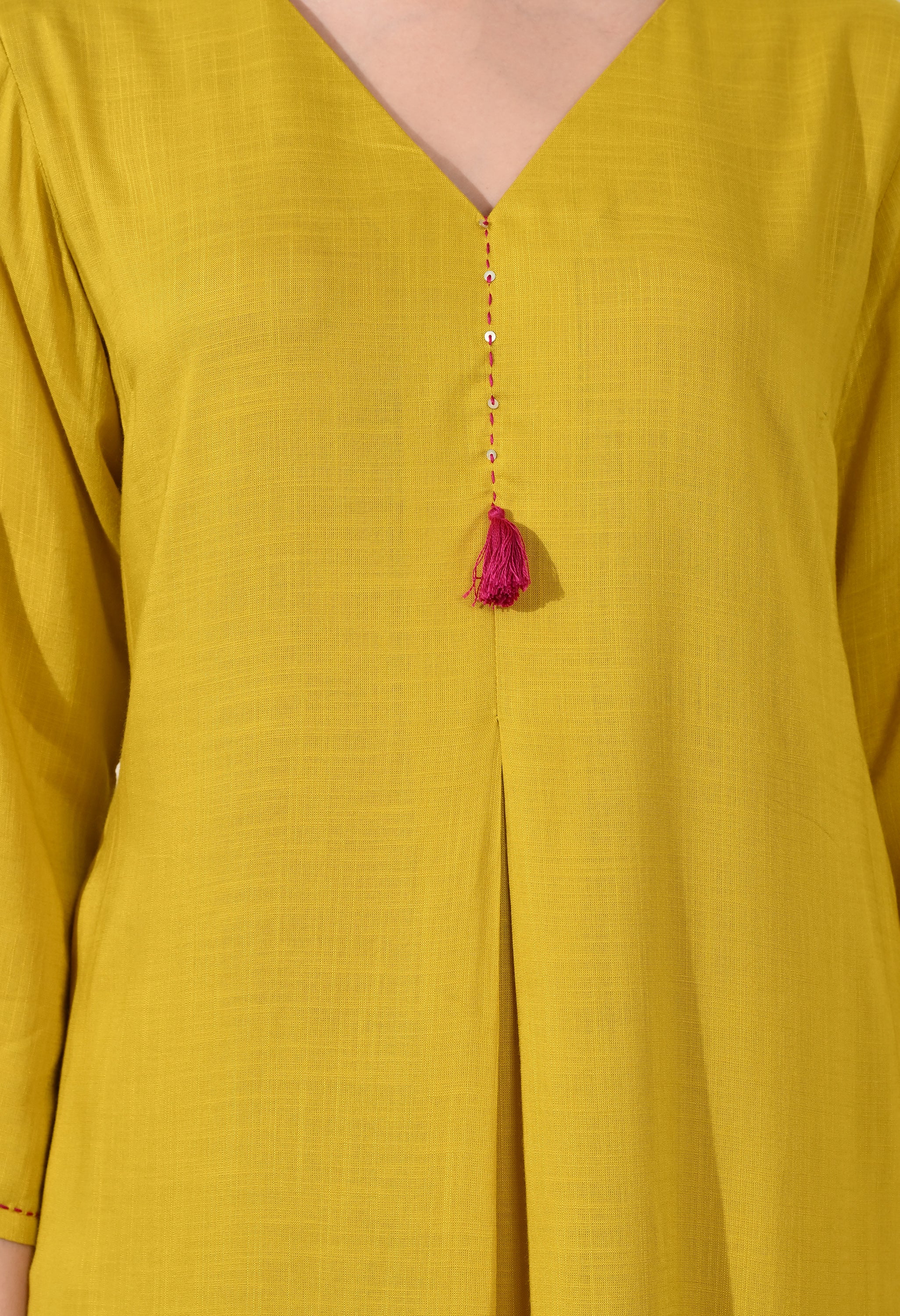YELLOW BITE RAYON KURTA SET