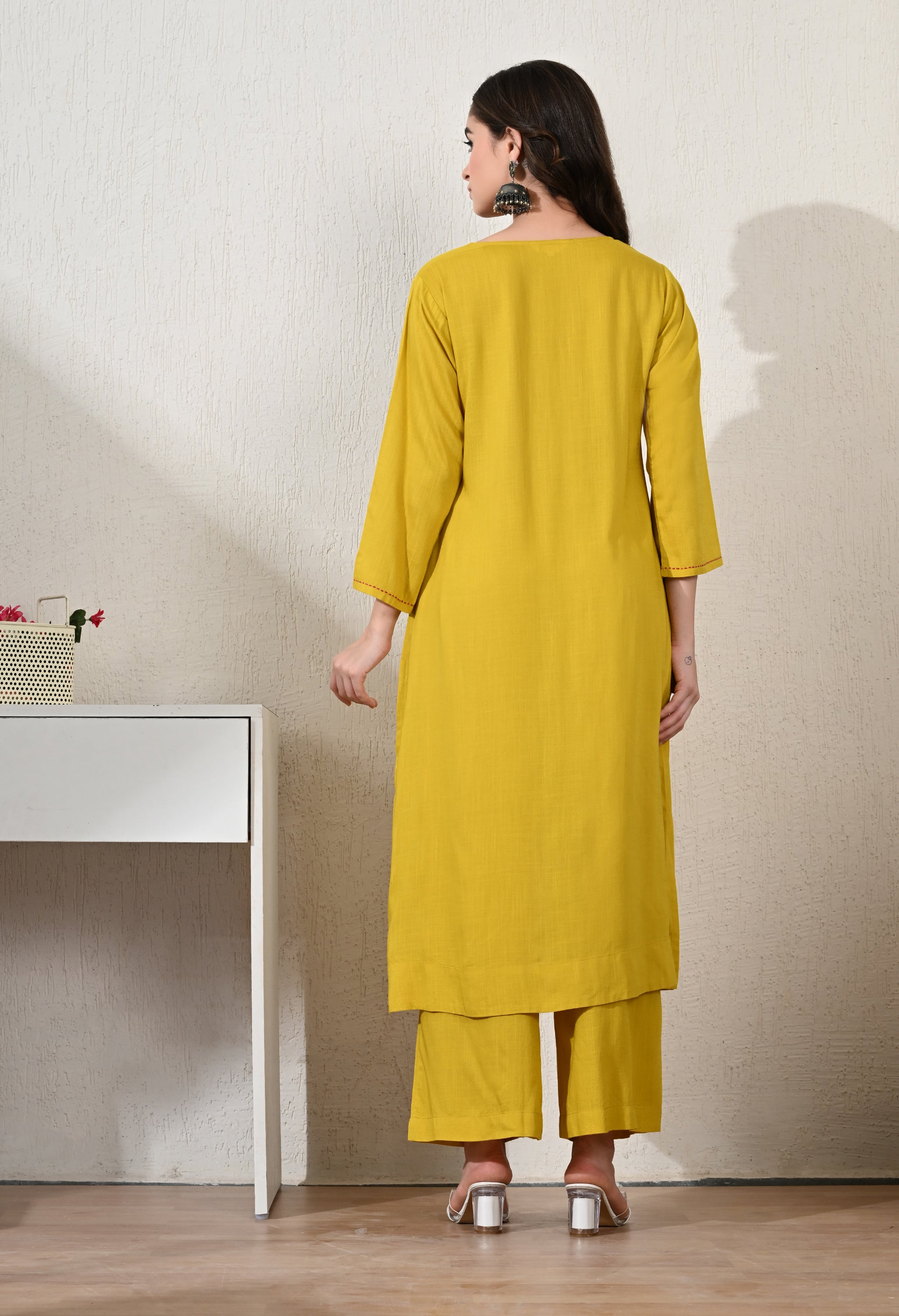 YELLOW BITE RAYON KURTA SET