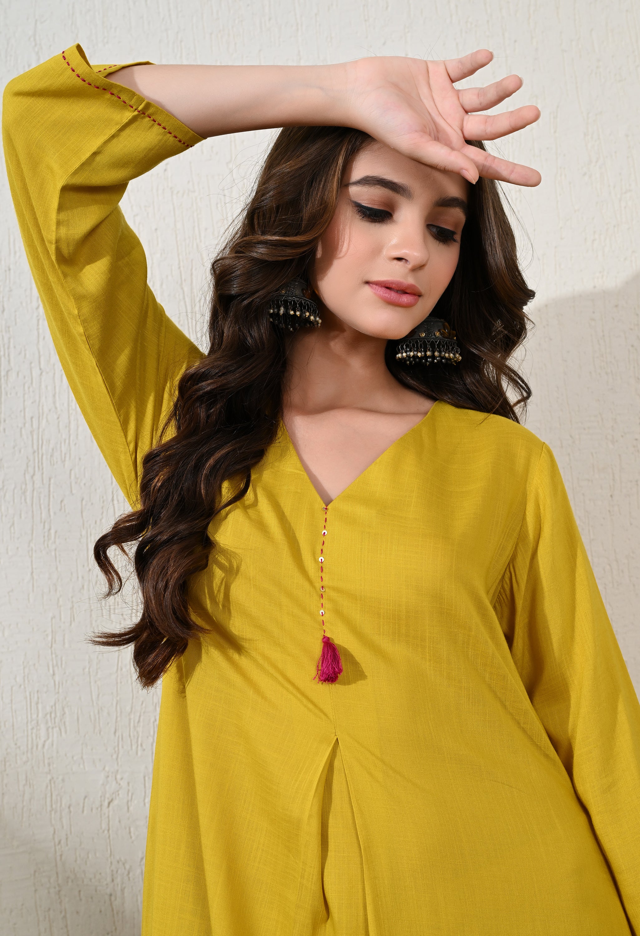 YELLOW BITE RAYON KURTA SET