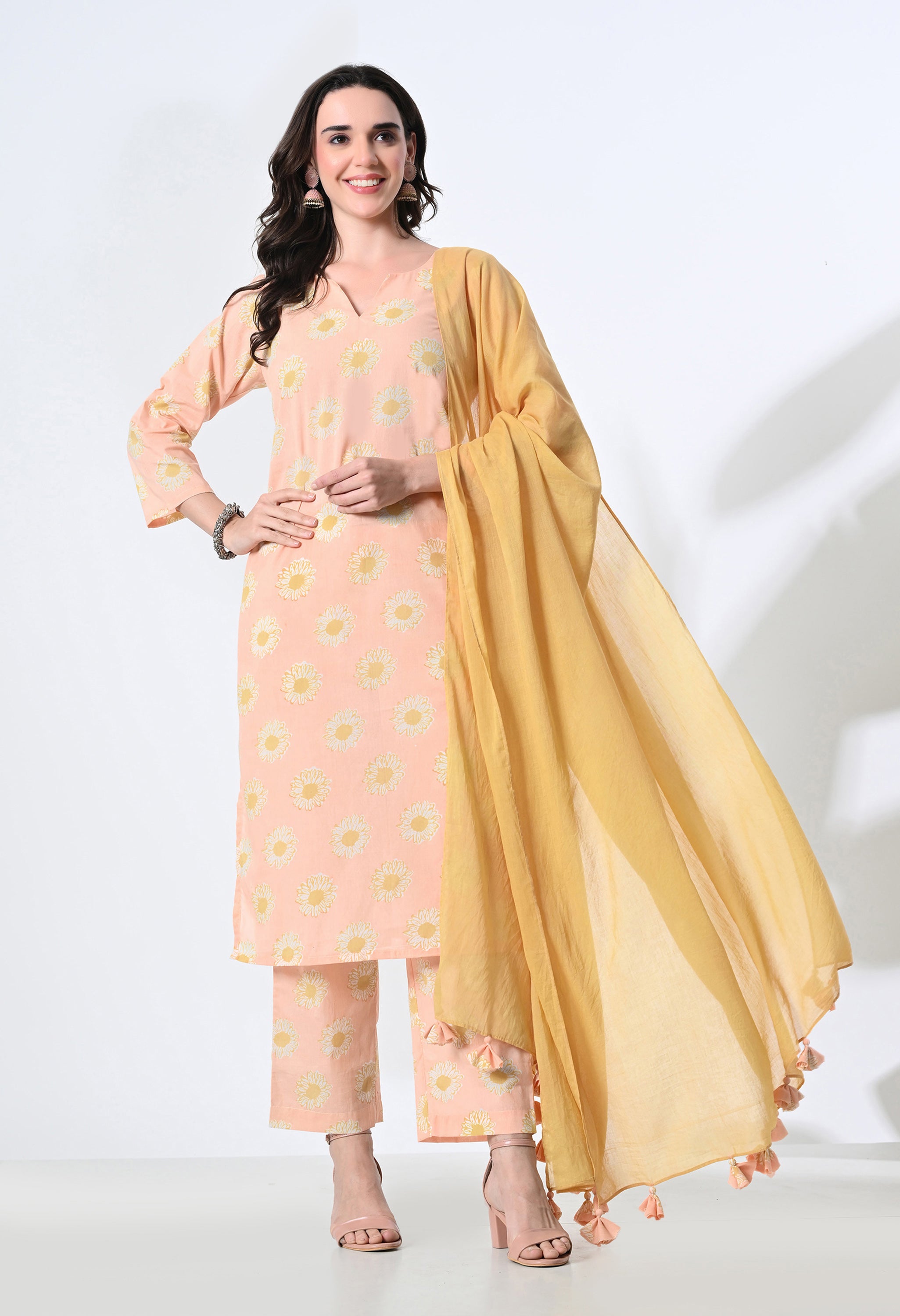 SUNFLOWER HANDBLOCK KURTA SET