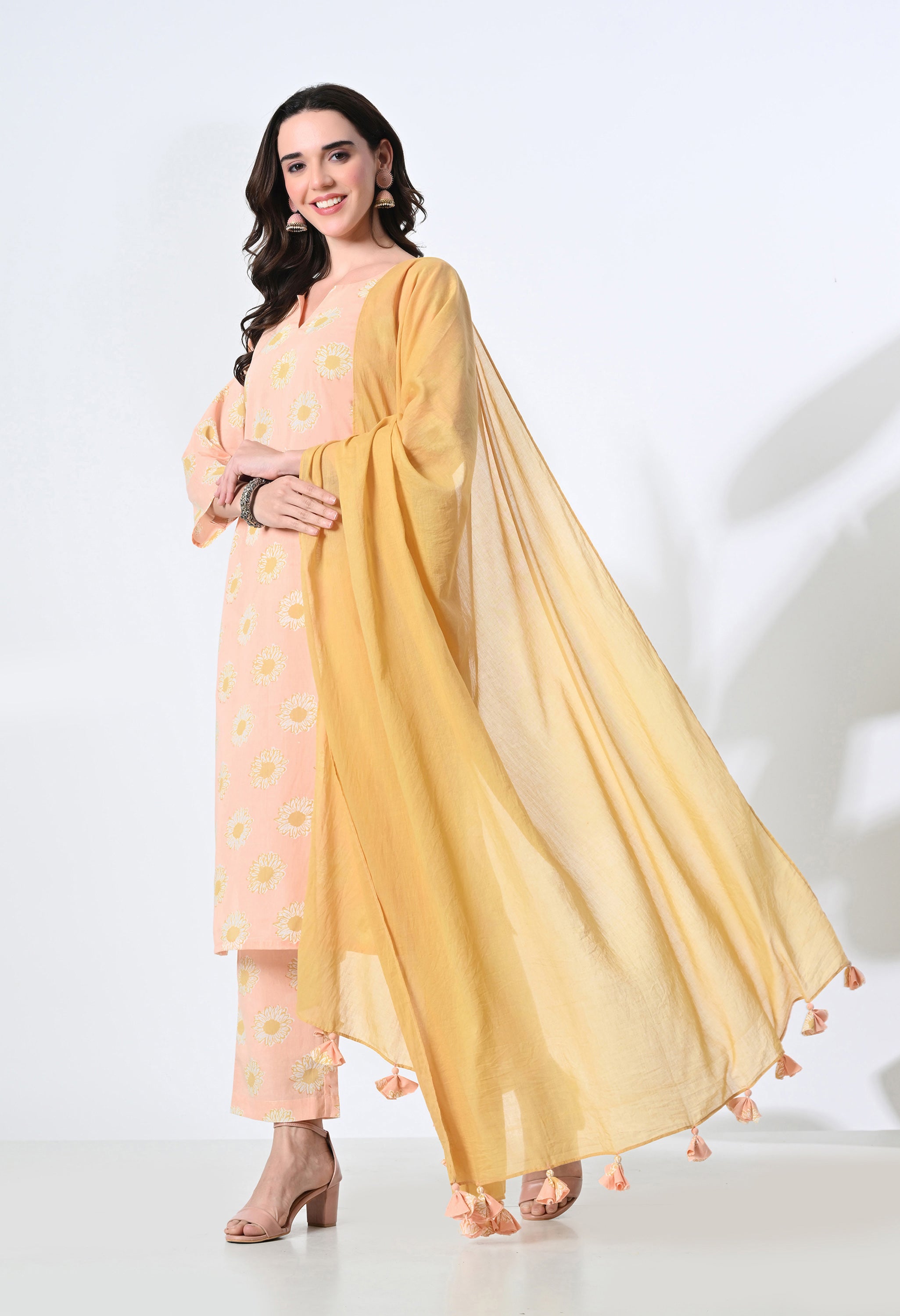 SUNFLOWER HANDBLOCK KURTA SET