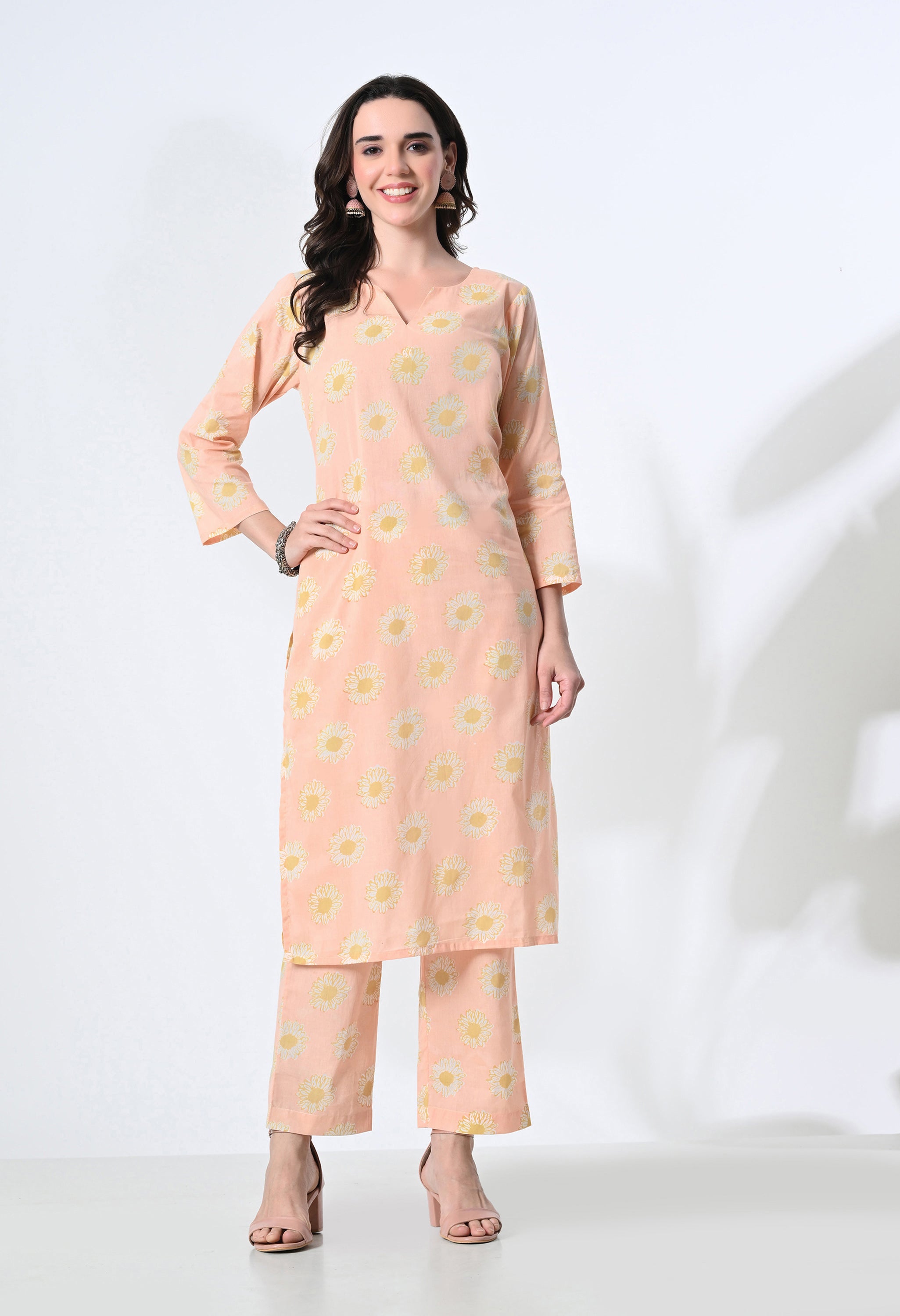 SUNFLOWER HANDBLOCK KURTA SET