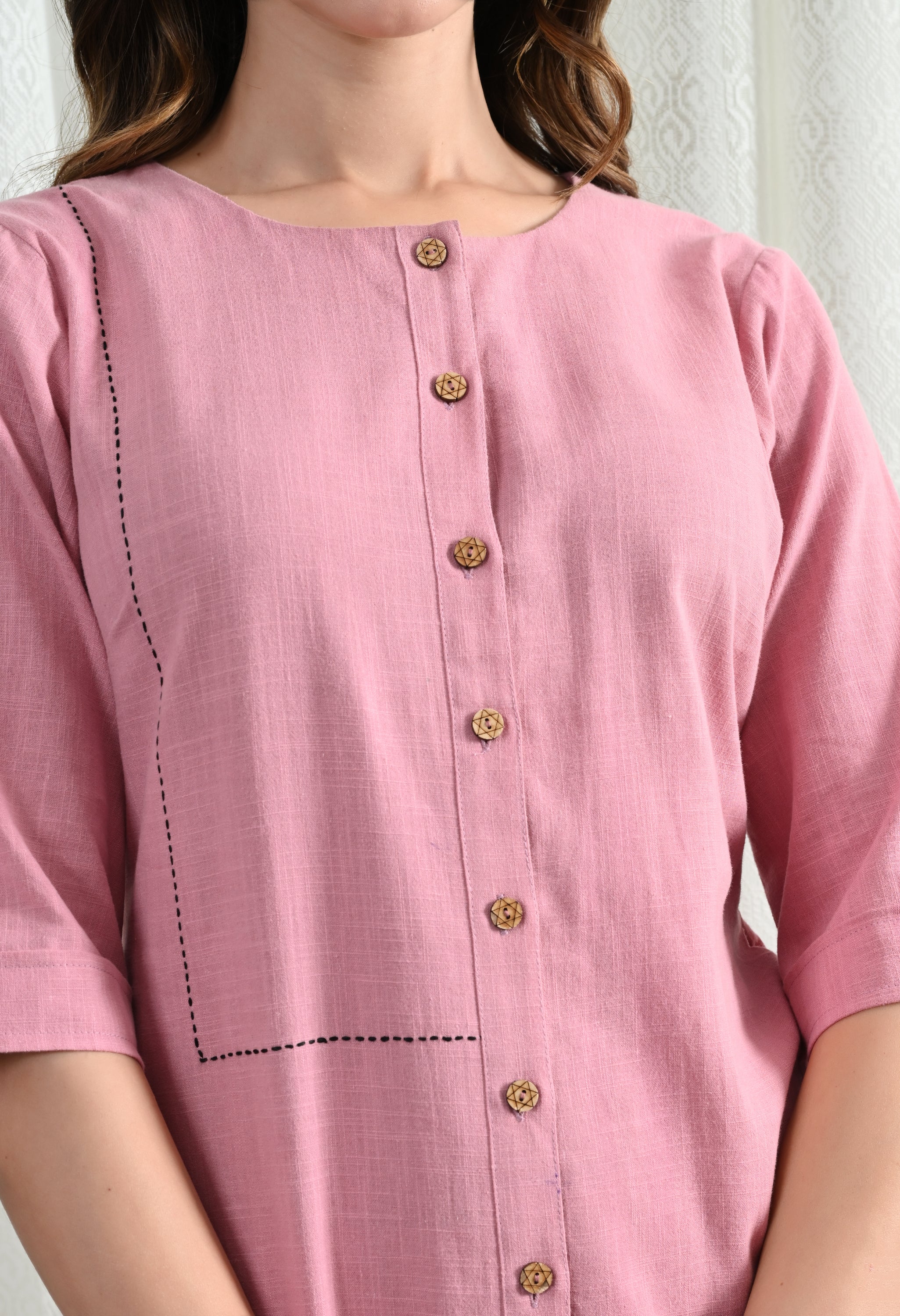 PEACH PINK COTTON KURTA SET