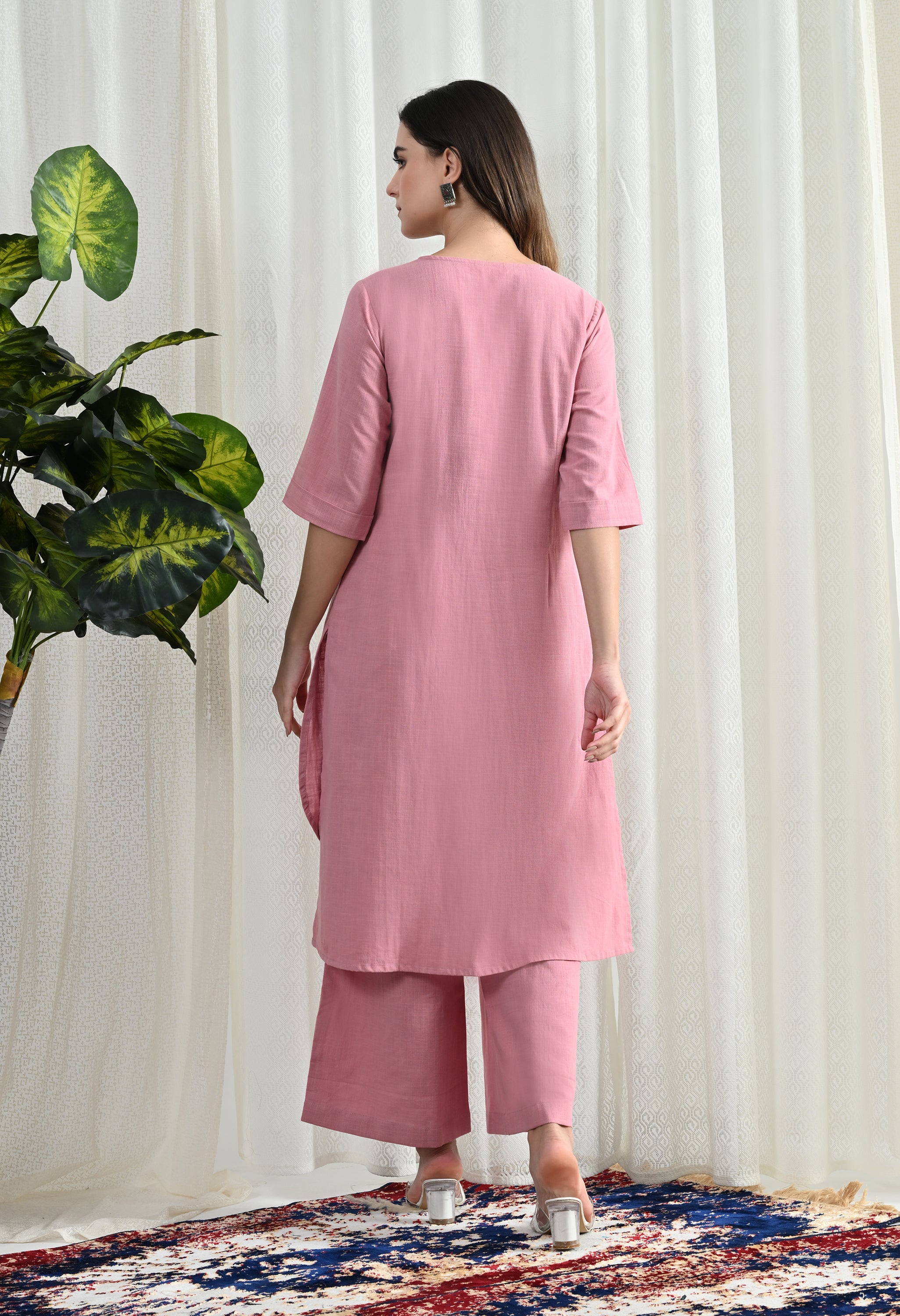 PEACH PINK COTTON KURTA SET