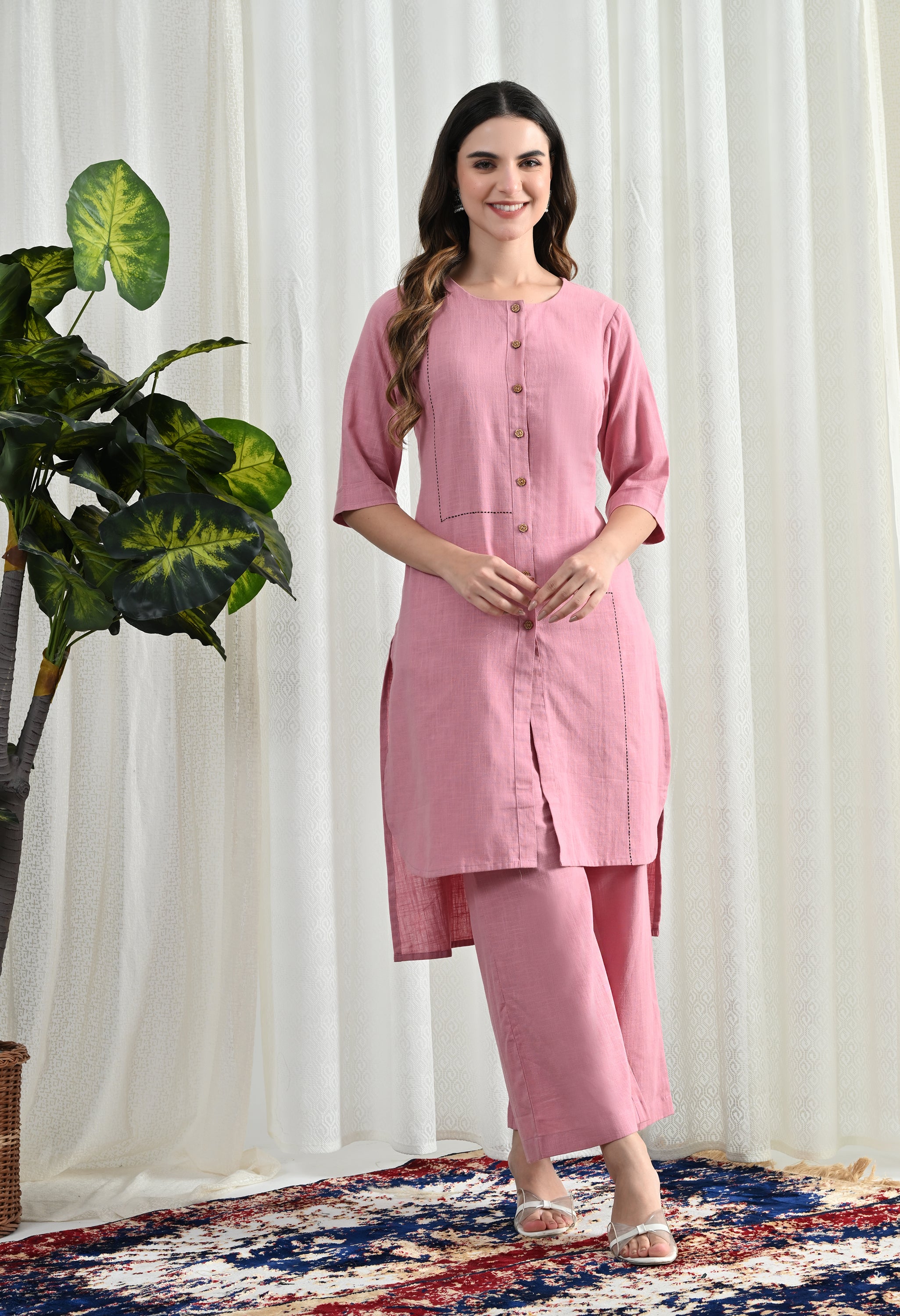 PEACH PINK COTTON KURTA SET