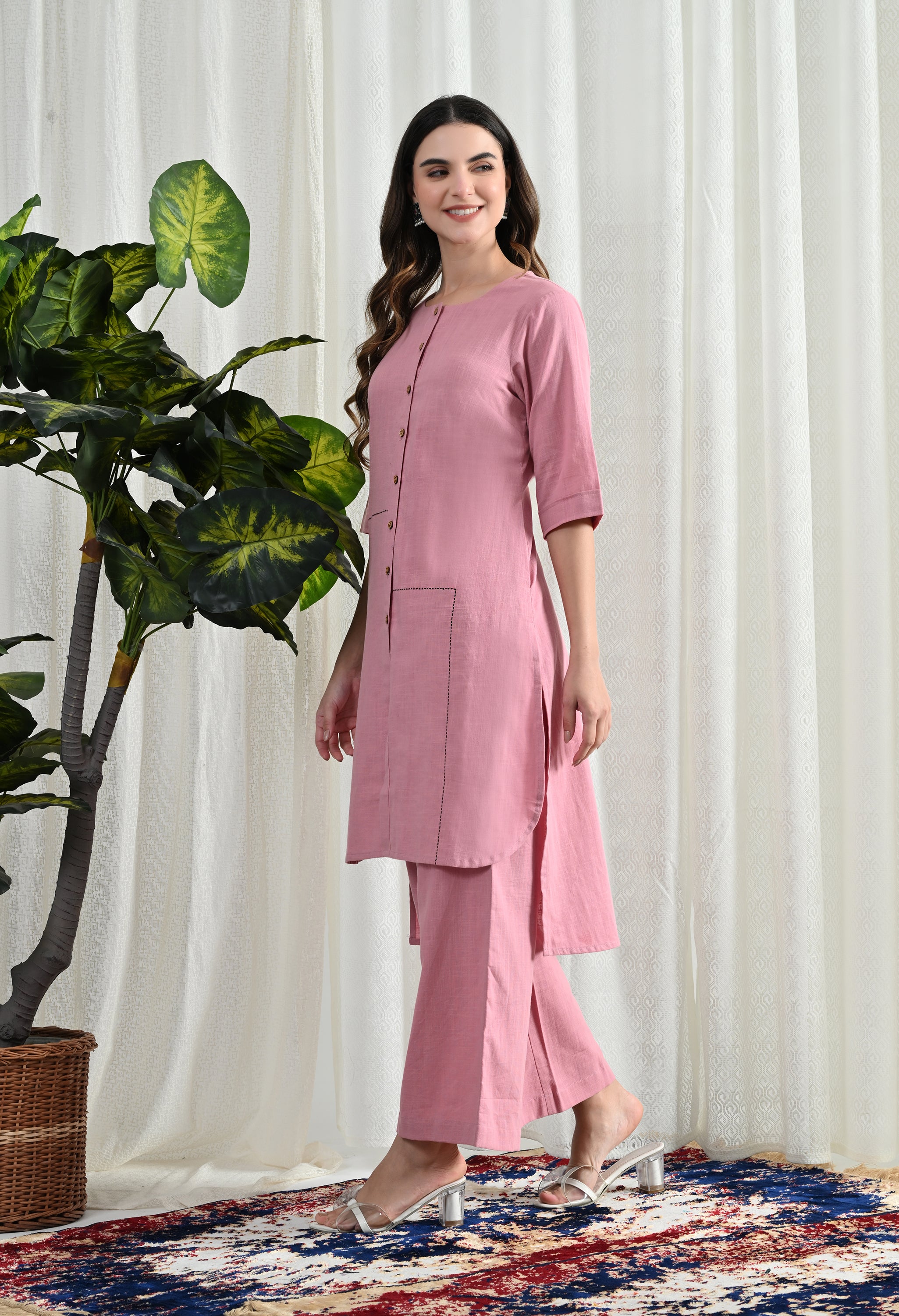 PEACH PINK COTTON KURTA SET