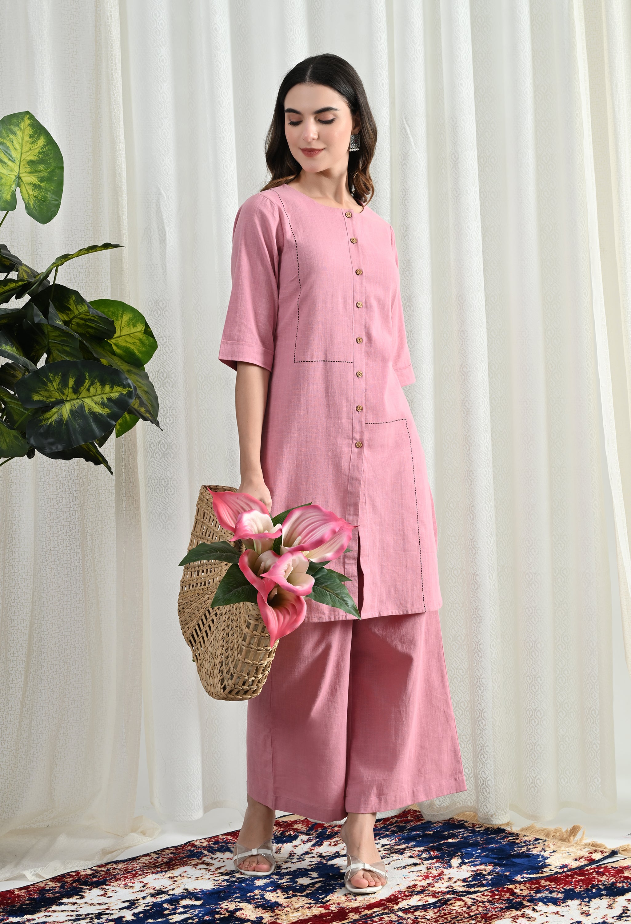 PEACH PINK COTTON KURTA SET