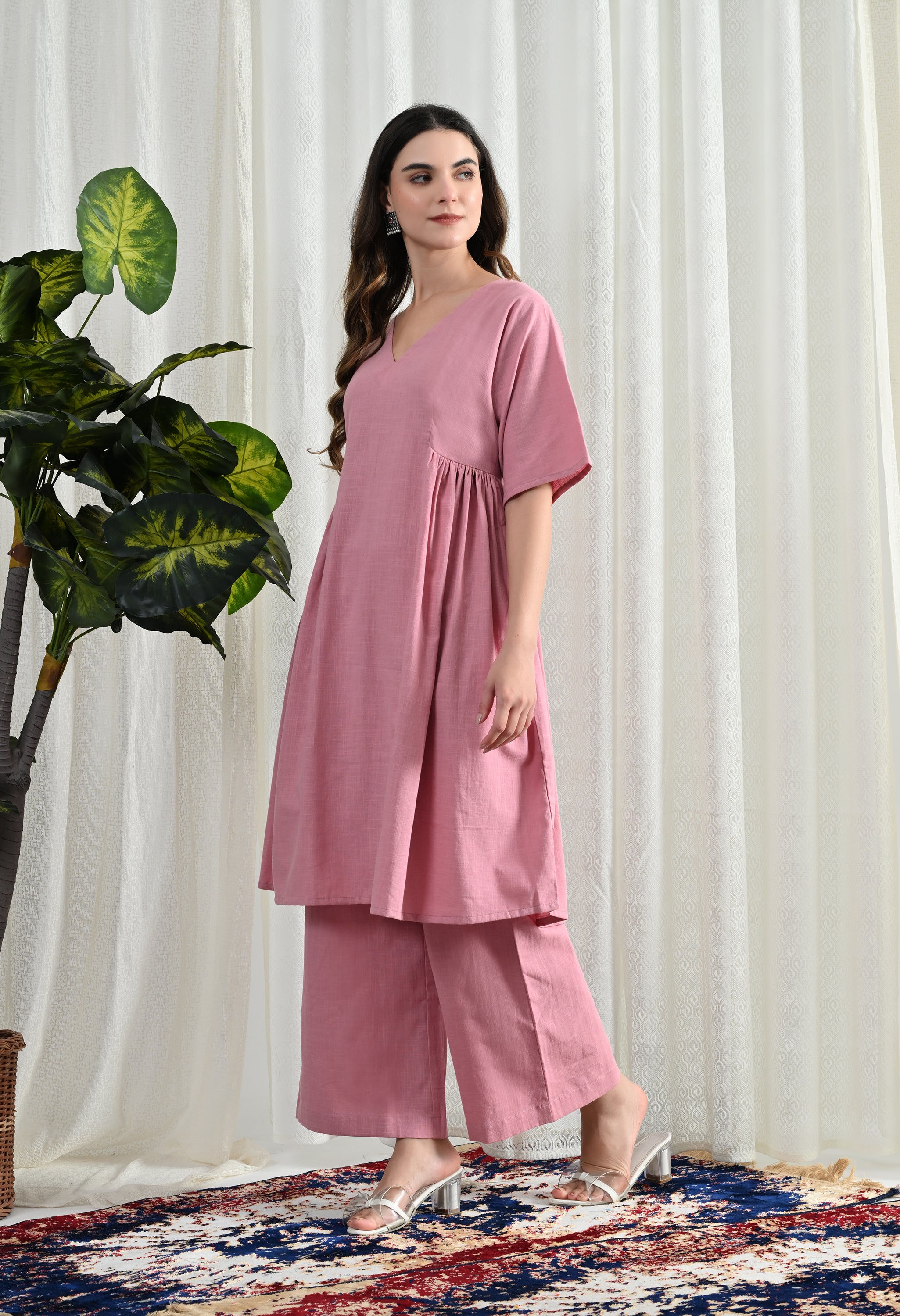 SIDE GATHER COTTON KURTA SET