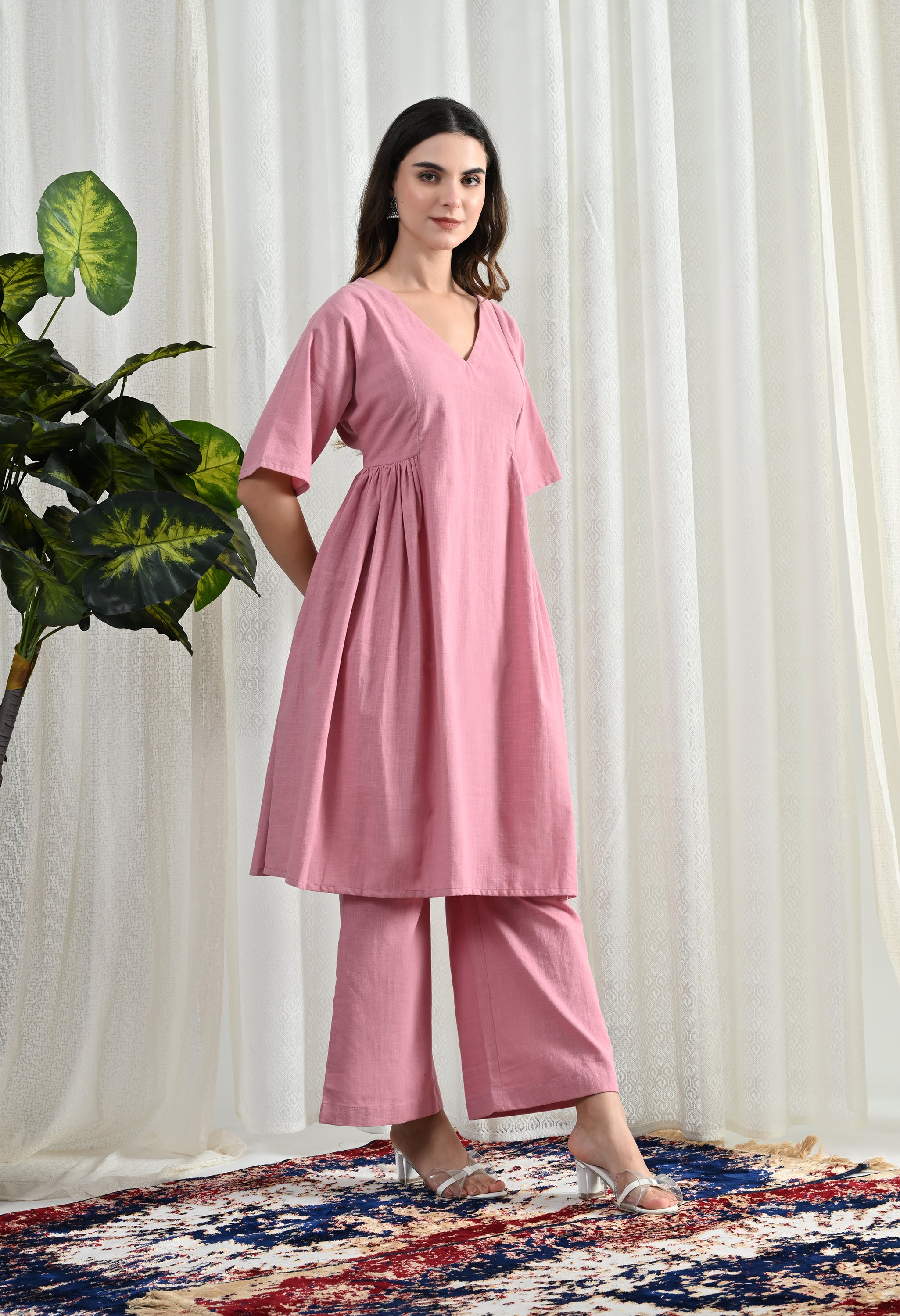 SIDE GATHER COTTON KURTA SET