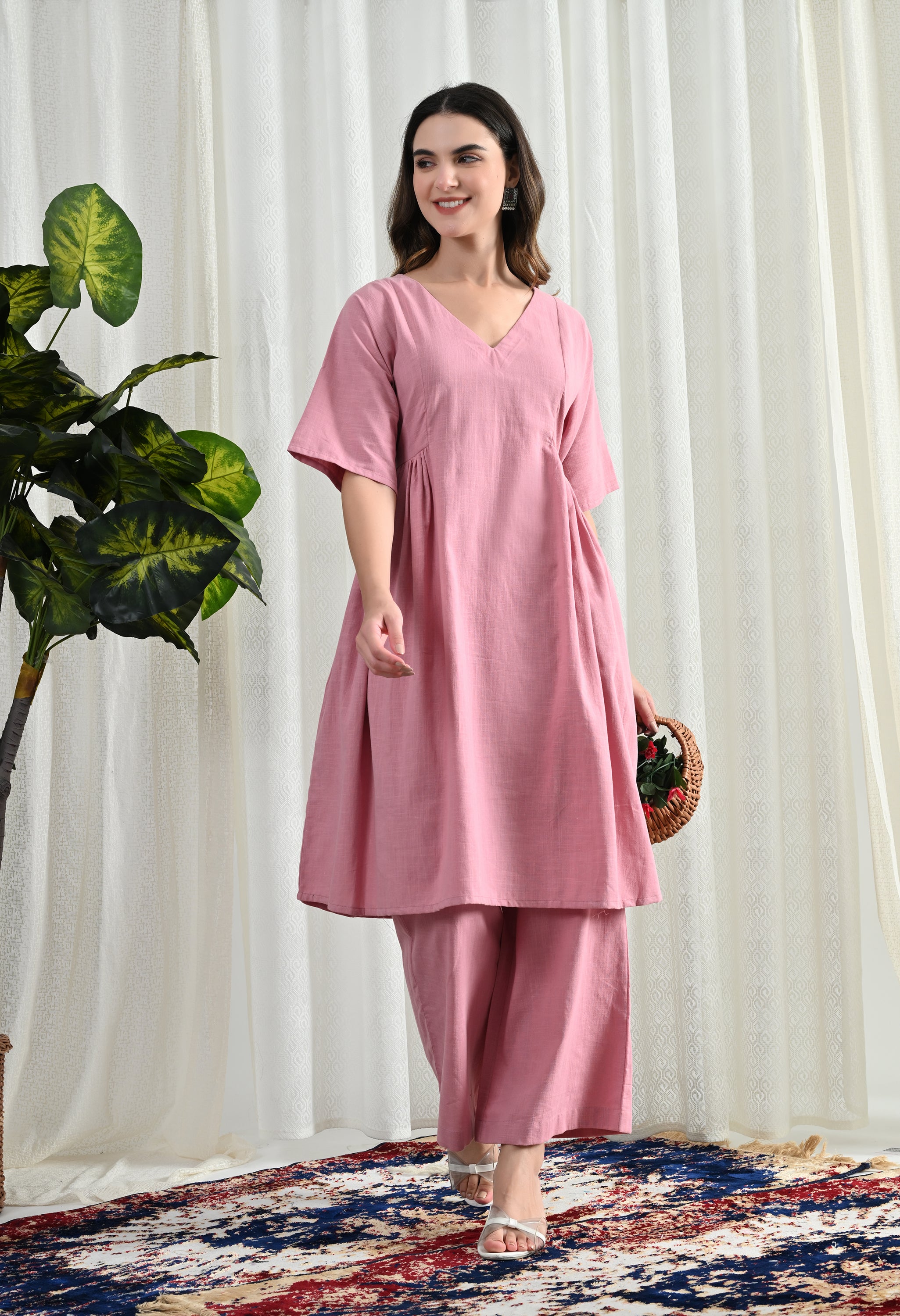 SIDE GATHER COTTON KURTA SET