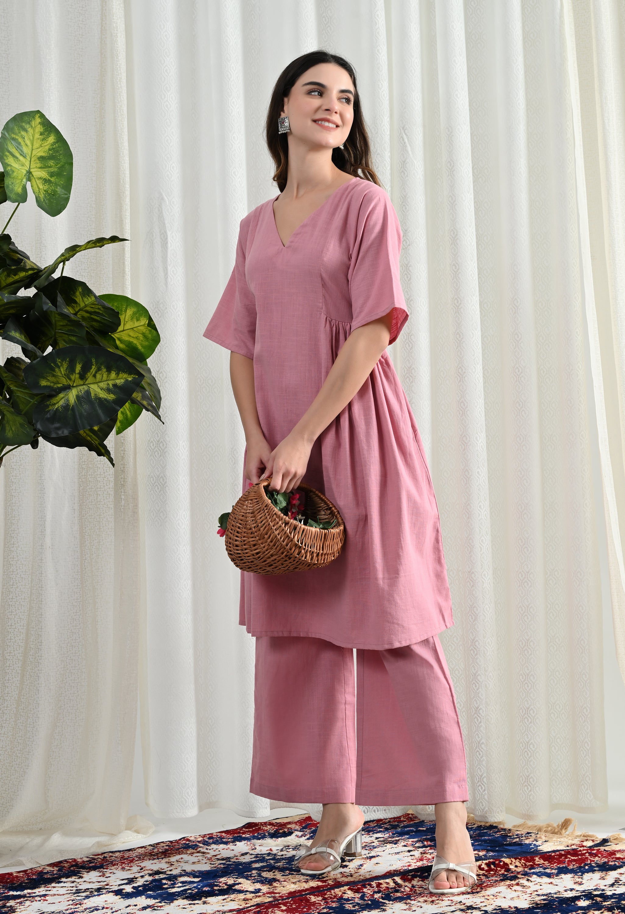 SIDE GATHER COTTON KURTA SET