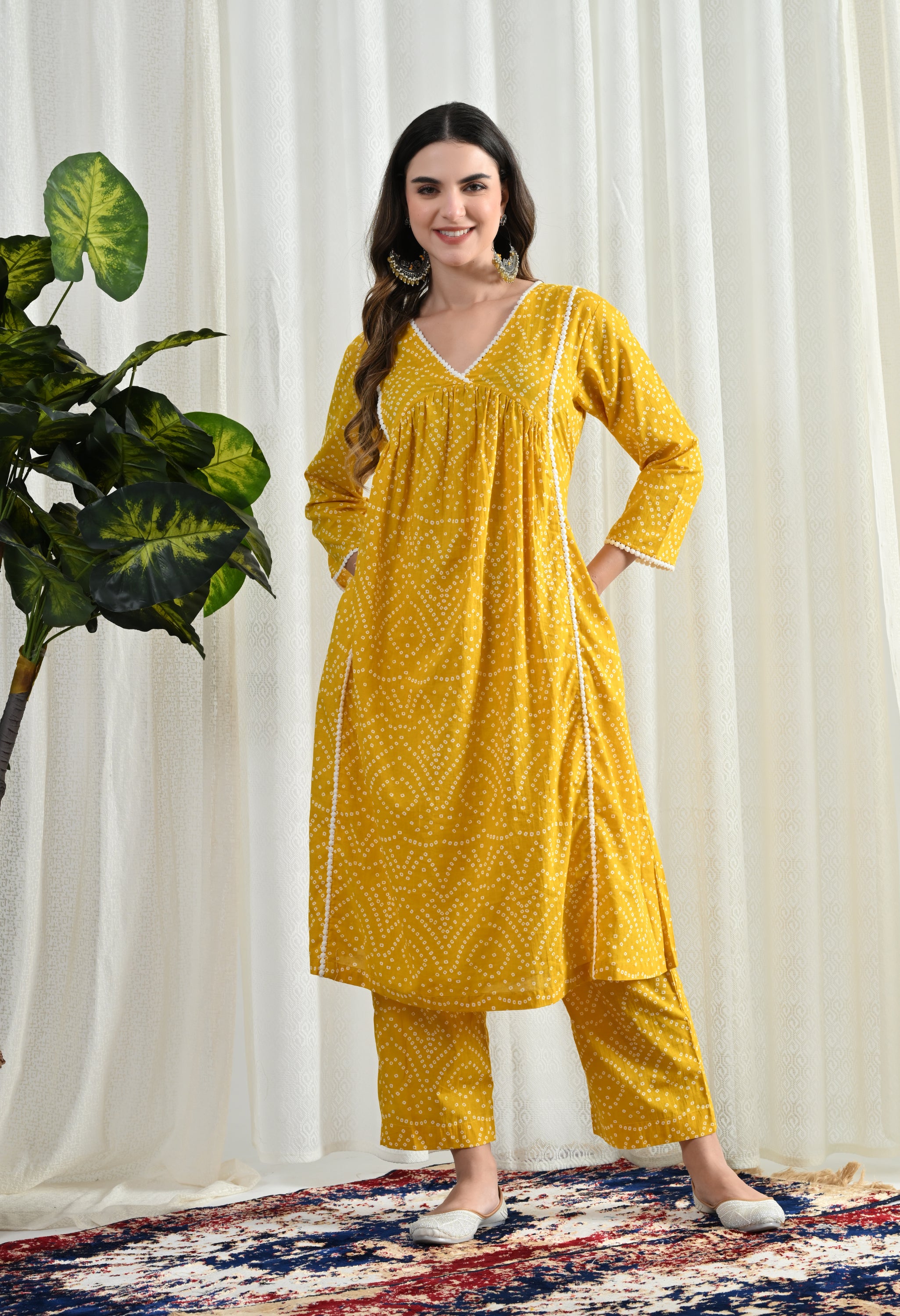BANDHANI YELLOW KURTA SET