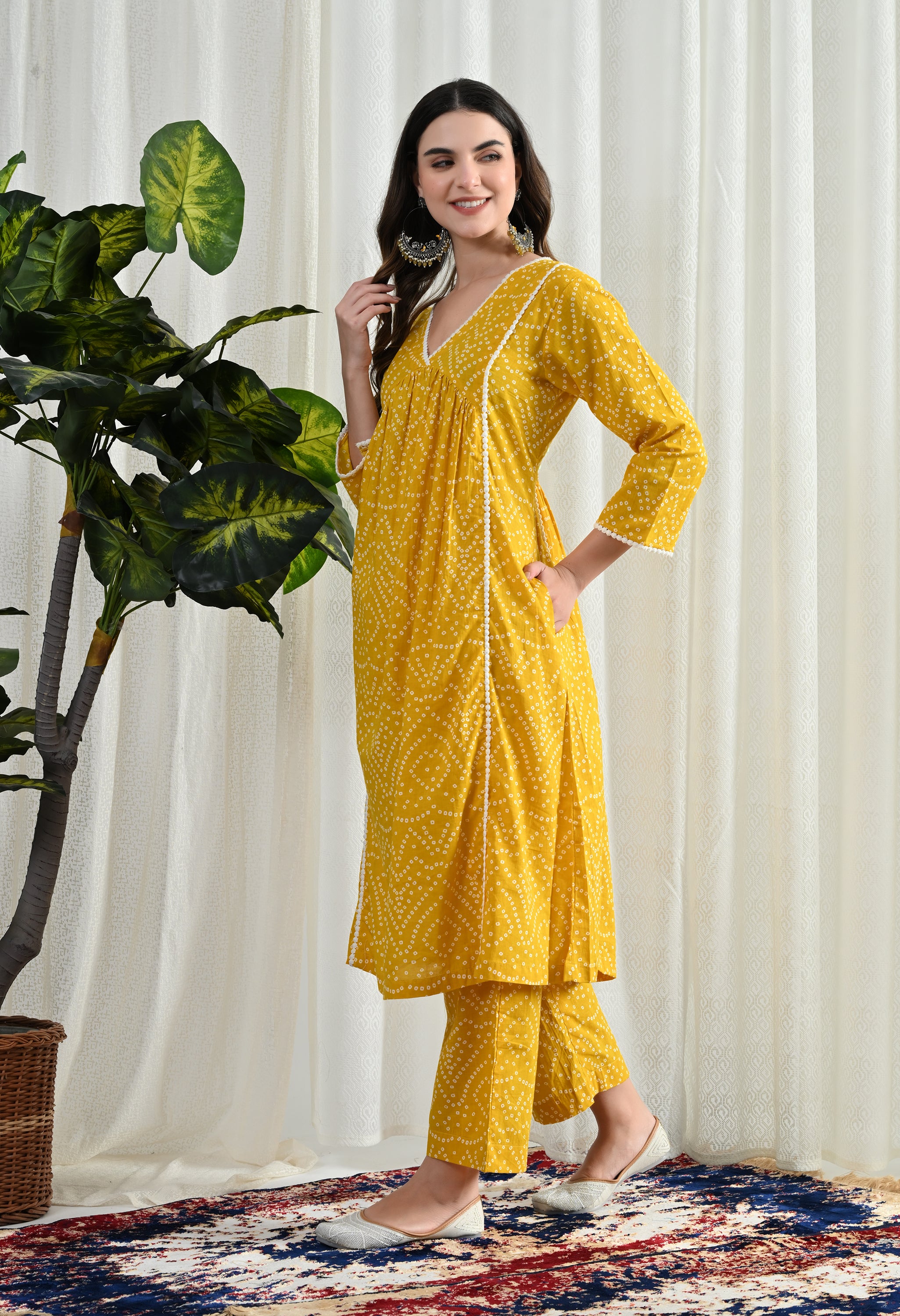 BANDHANI YELLOW KURTA SET