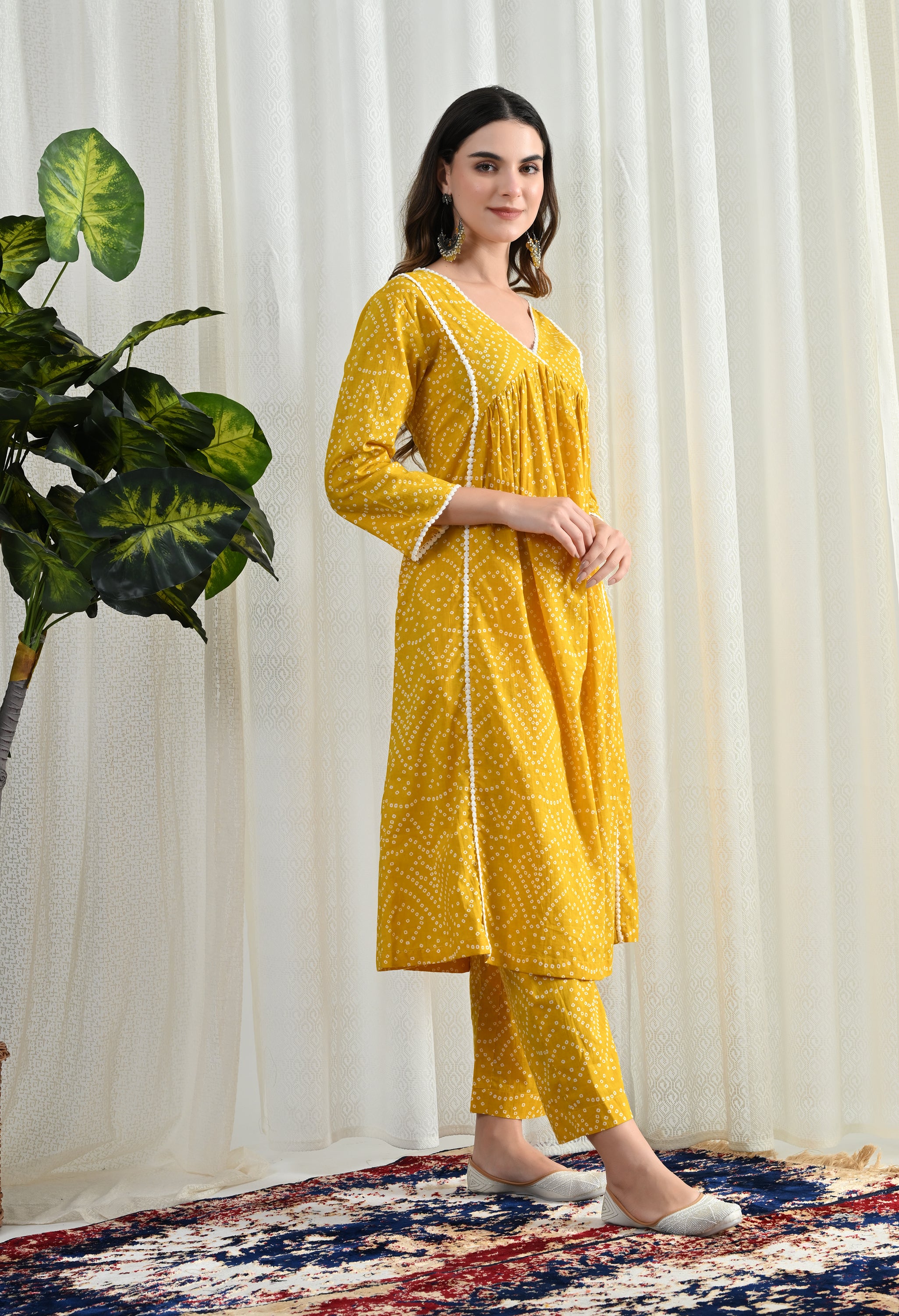 BANDHANI YELLOW KURTA SET