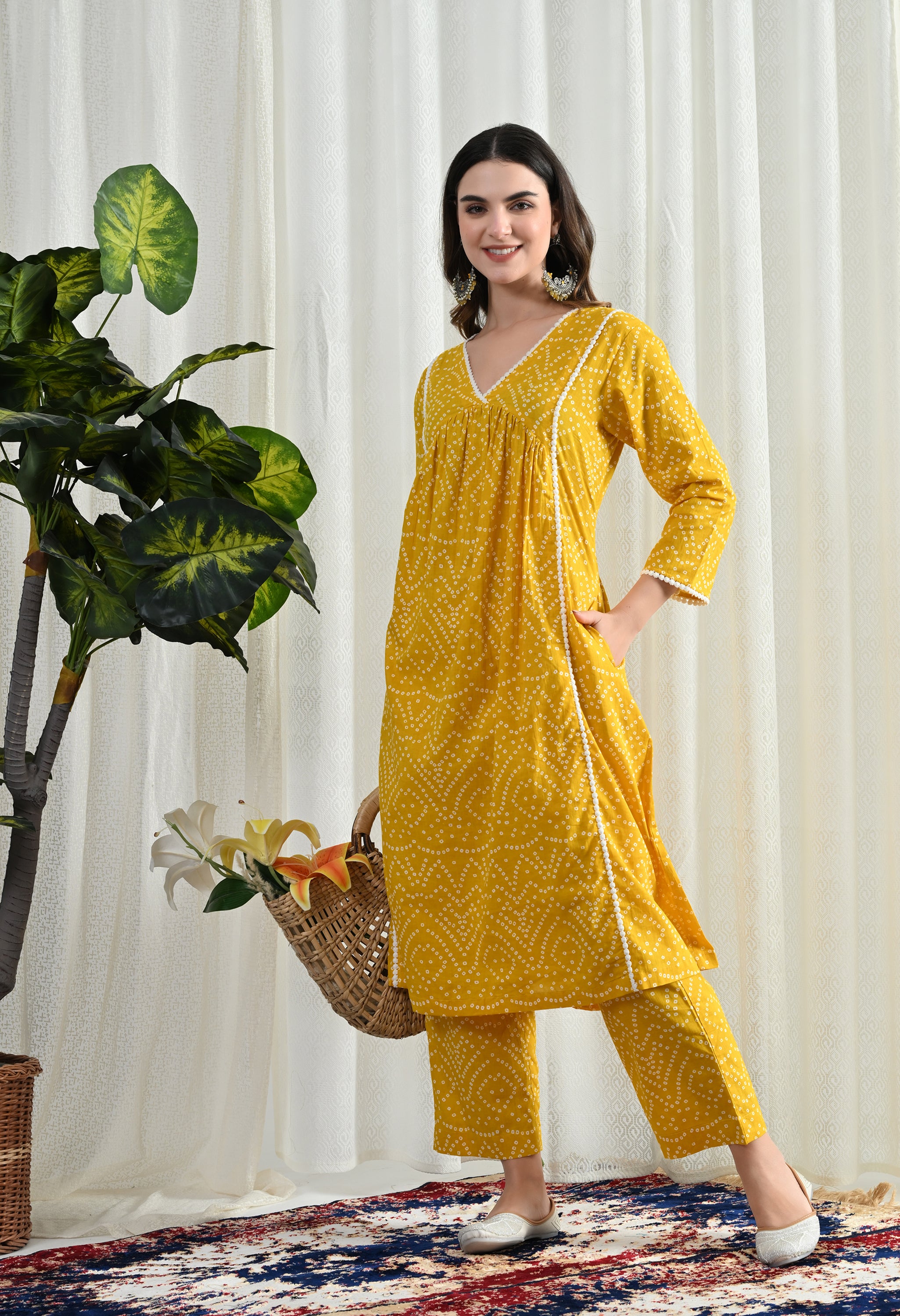 BANDHANI YELLOW KURTA SET