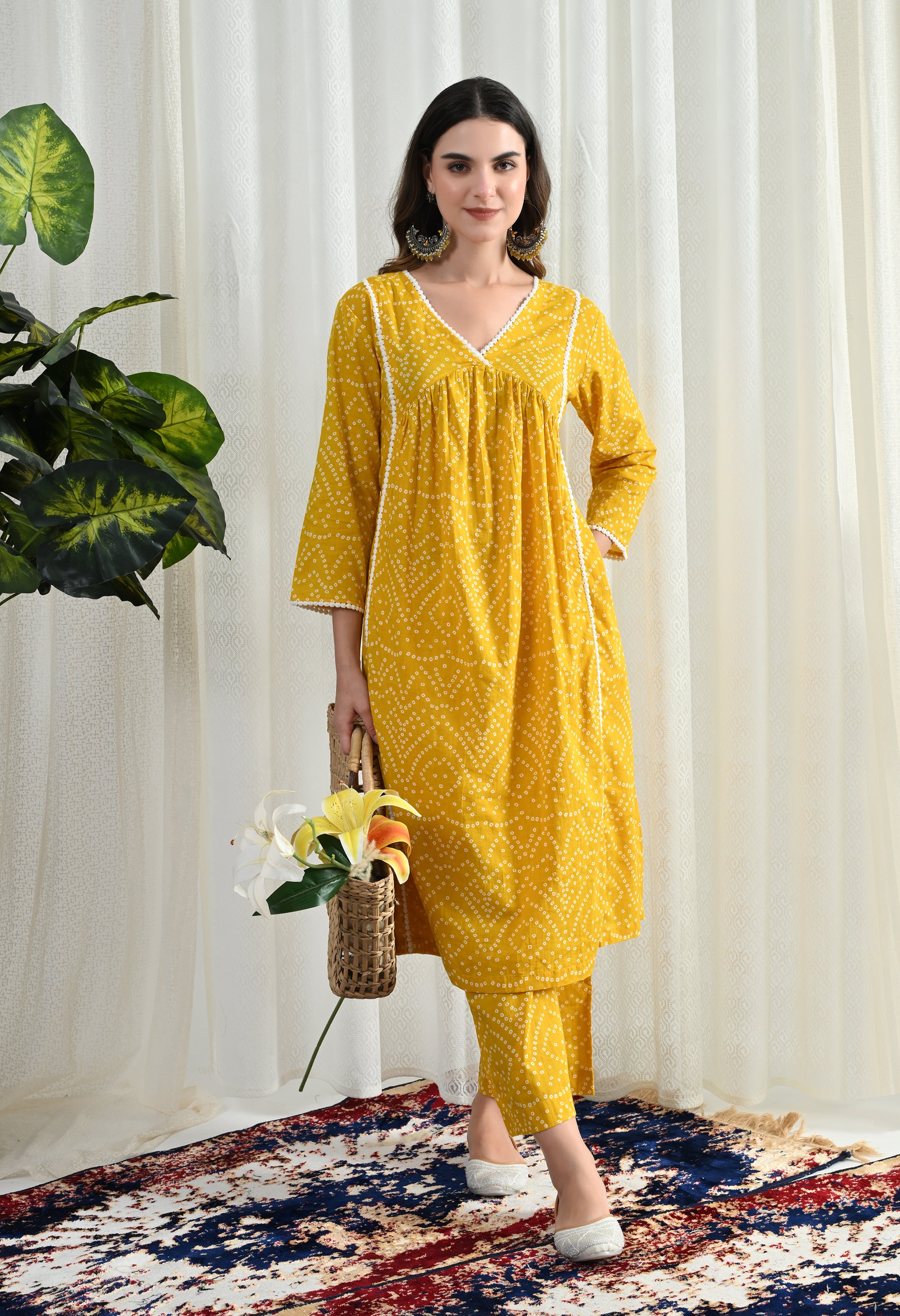 BANDHANI YELLOW KURTA SET