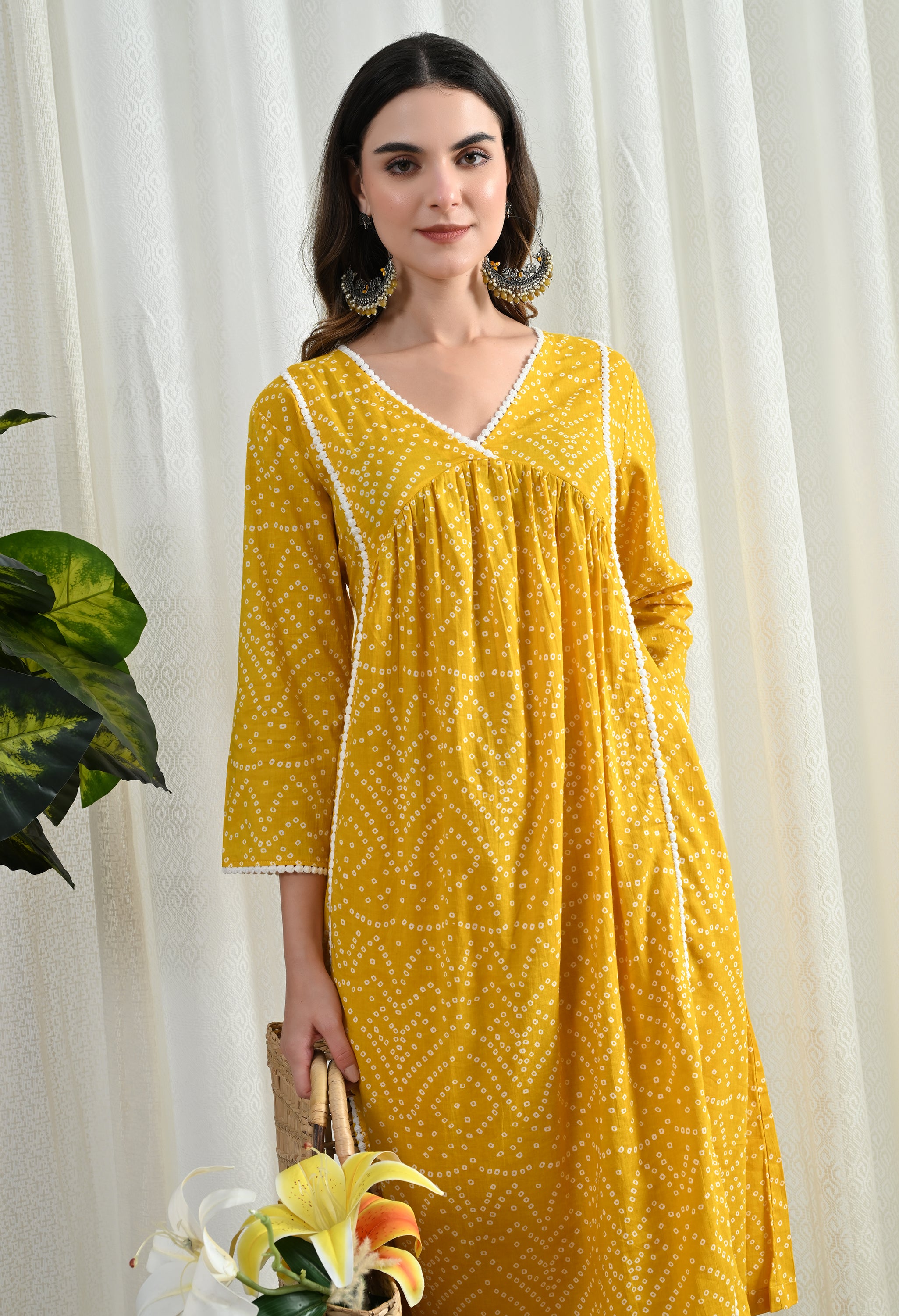 BANDHANI YELLOW KURTA SET