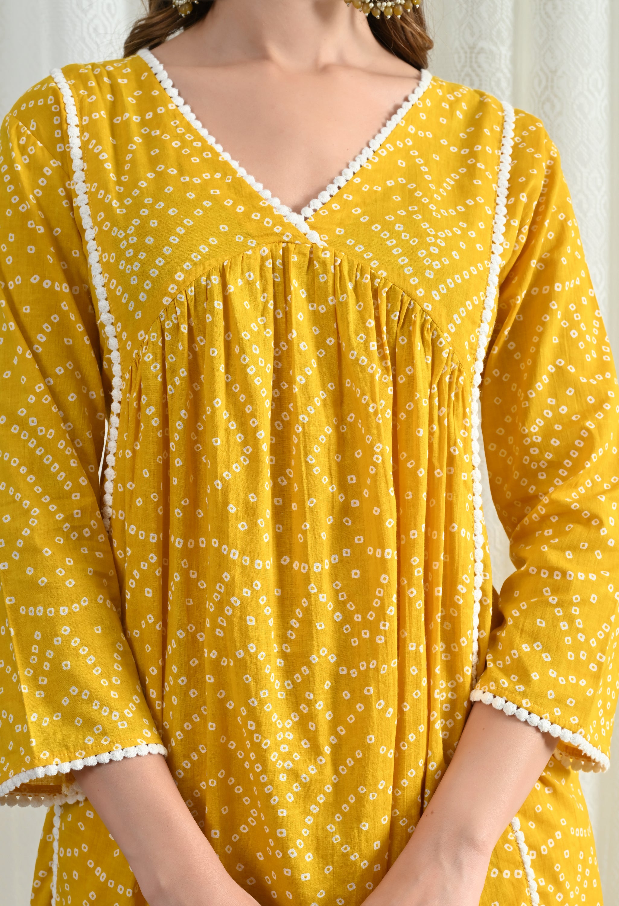 BANDHANI YELLOW KURTA SET